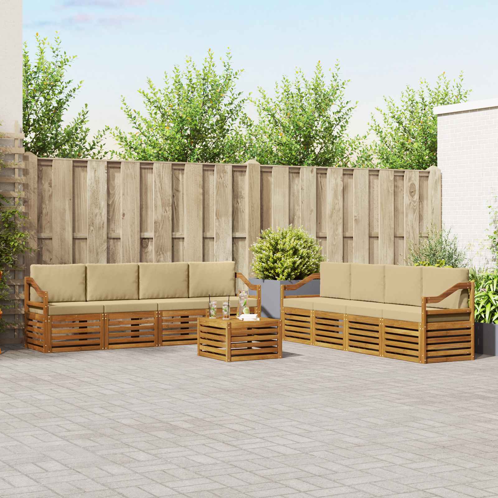 Sofa-Sets 9 pcs Natuurlijk en Beige Massief Acaciahout