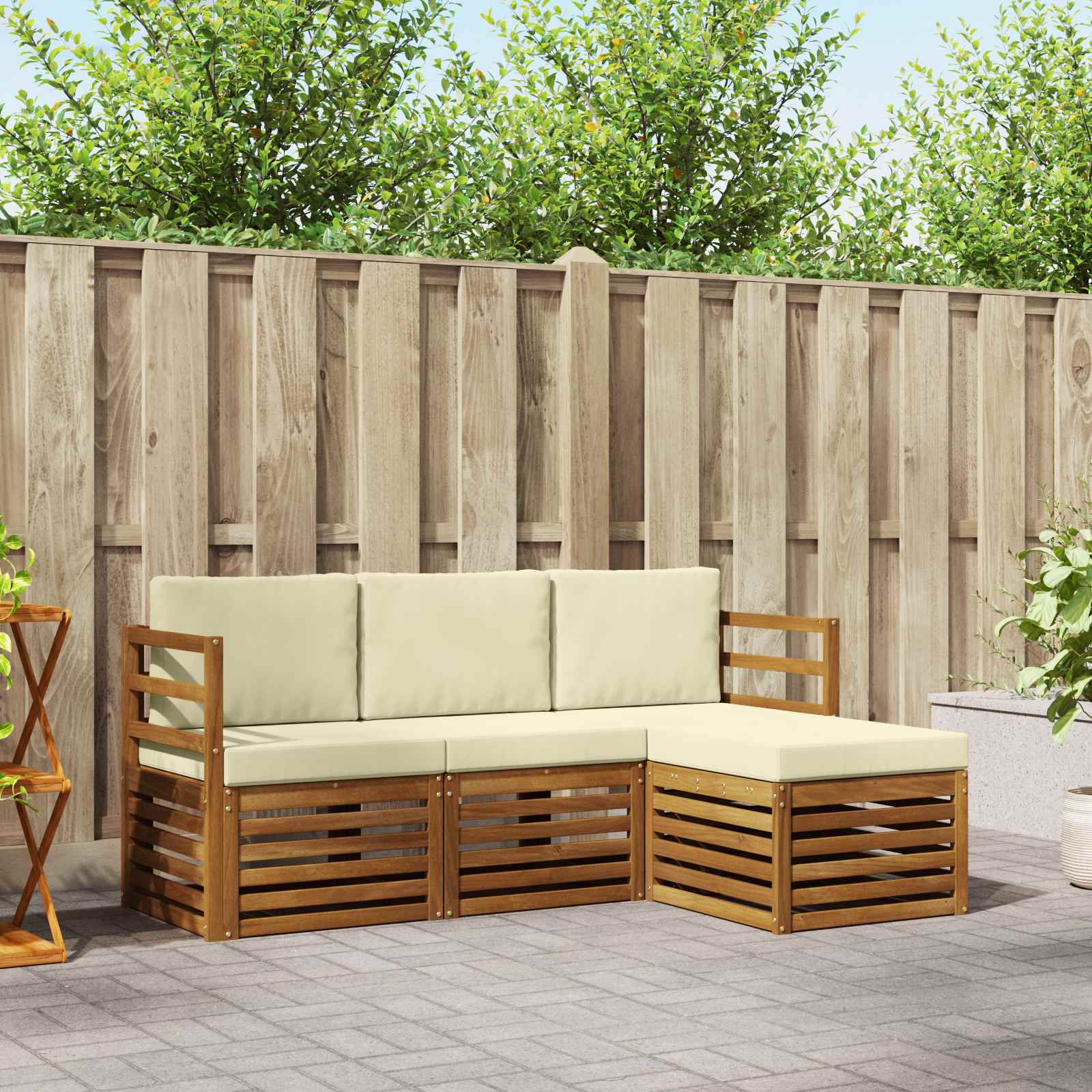 Buiten bankenset met kussen 4 pcs Natuurlijk en Crème – afbeelding 1