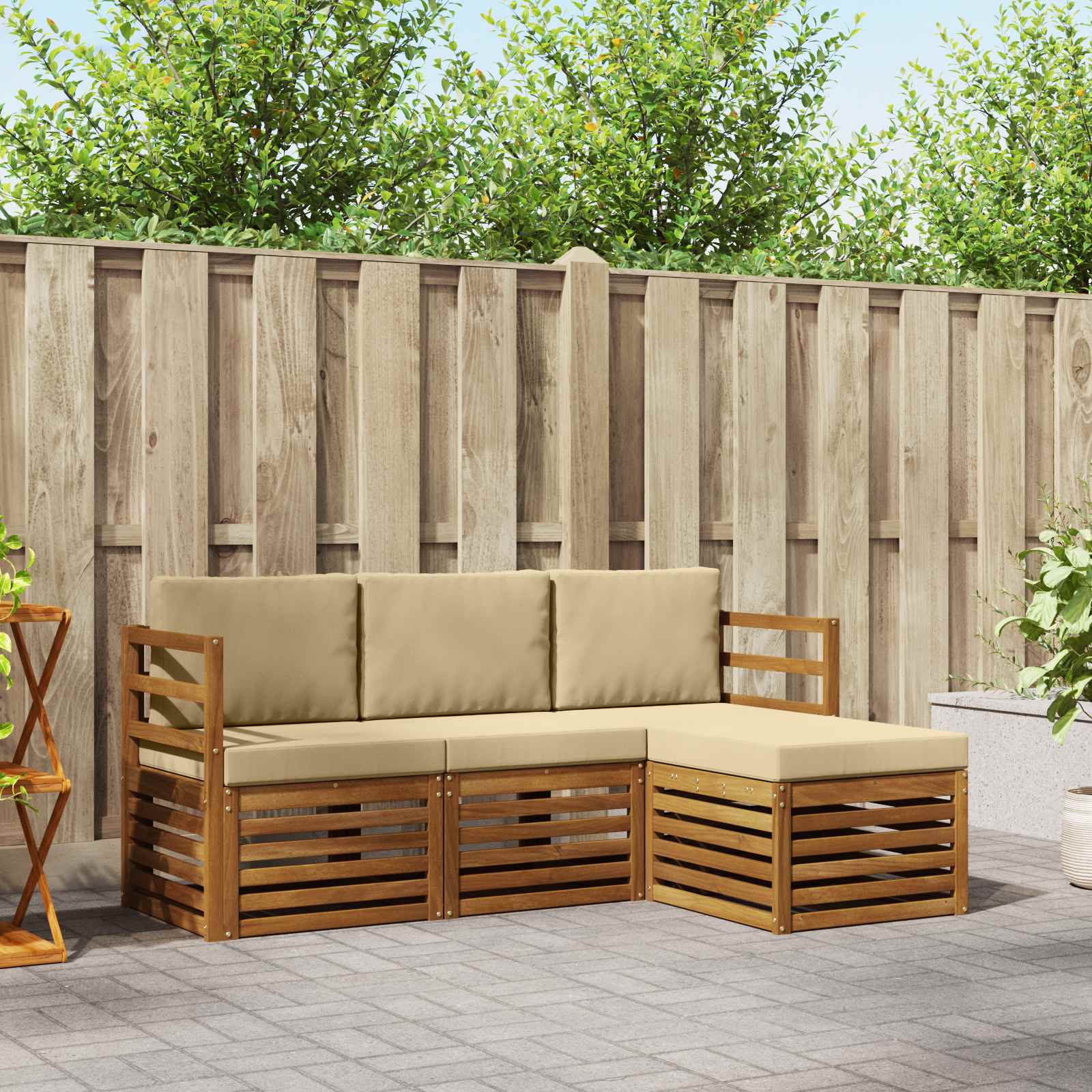 Buiten bankenset met kussen 4 pcs Natuurlijk en Beige