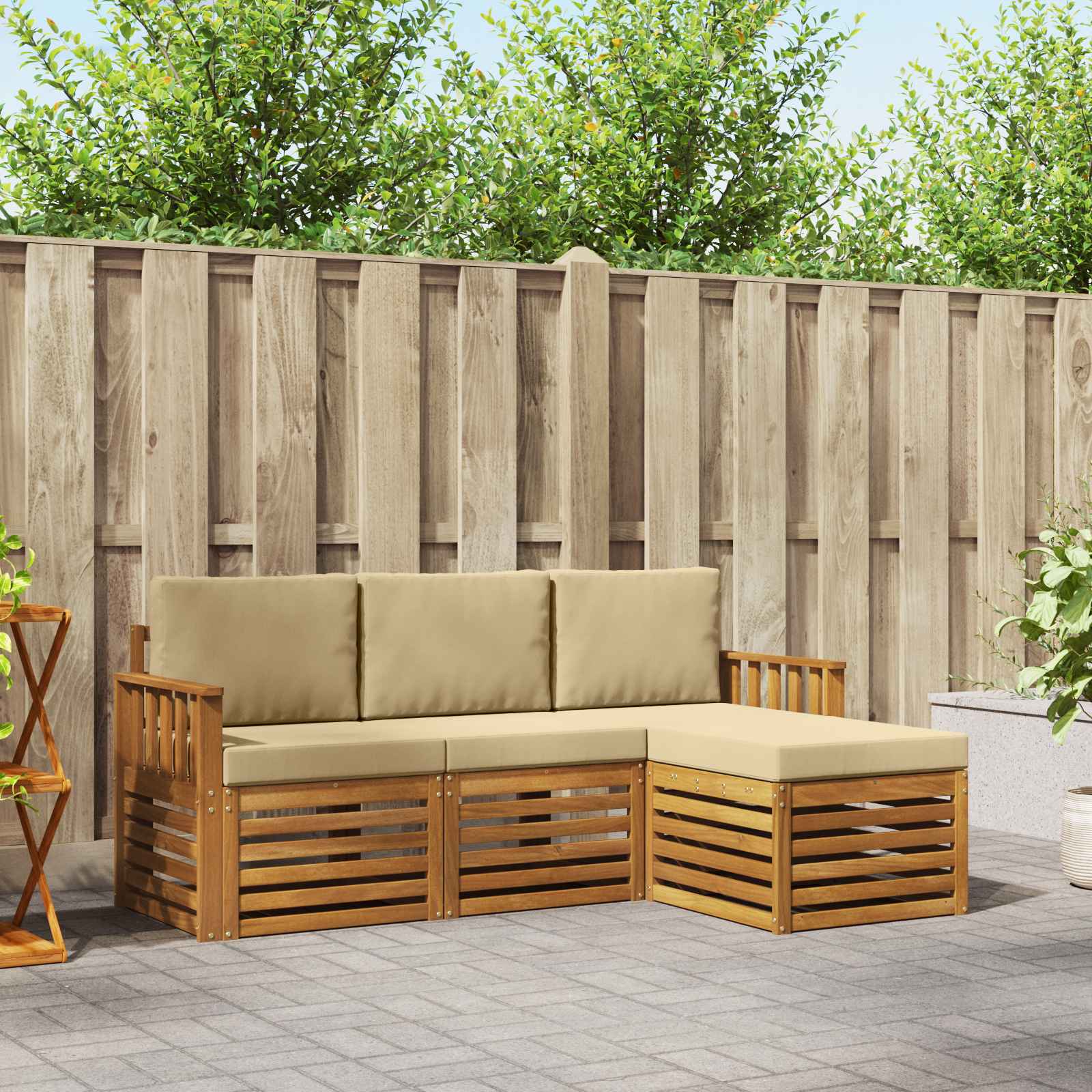 Buiten bankenset met kussen 4 pcs Natuurlijk en Beige – afbeelding 1