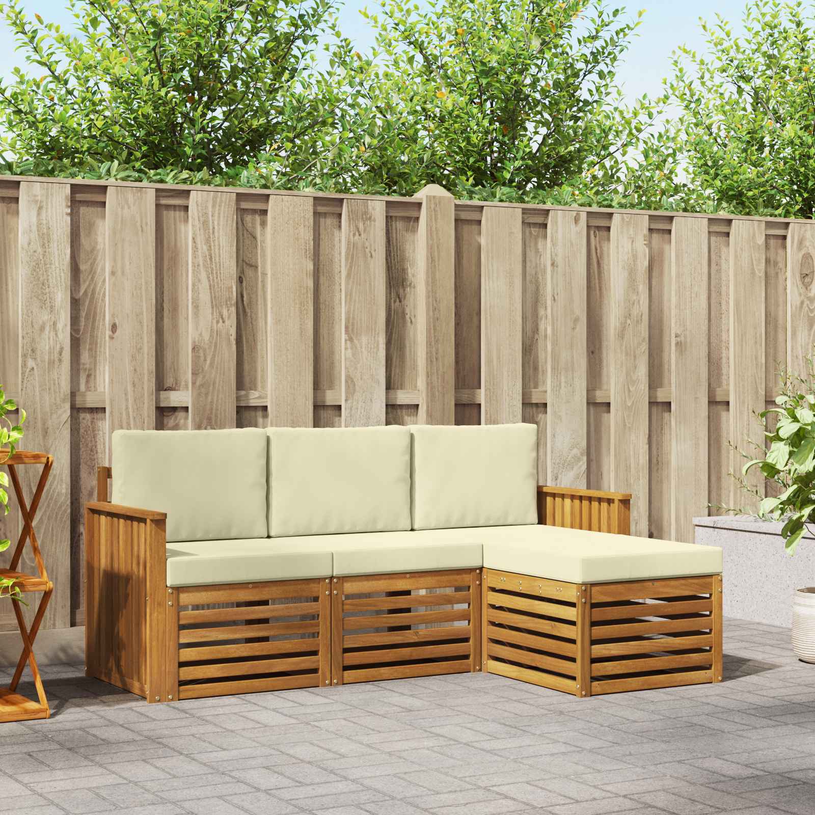 Buiten bankenset met kussen 4 pcs Natuurlijk en Crème – afbeelding 1
