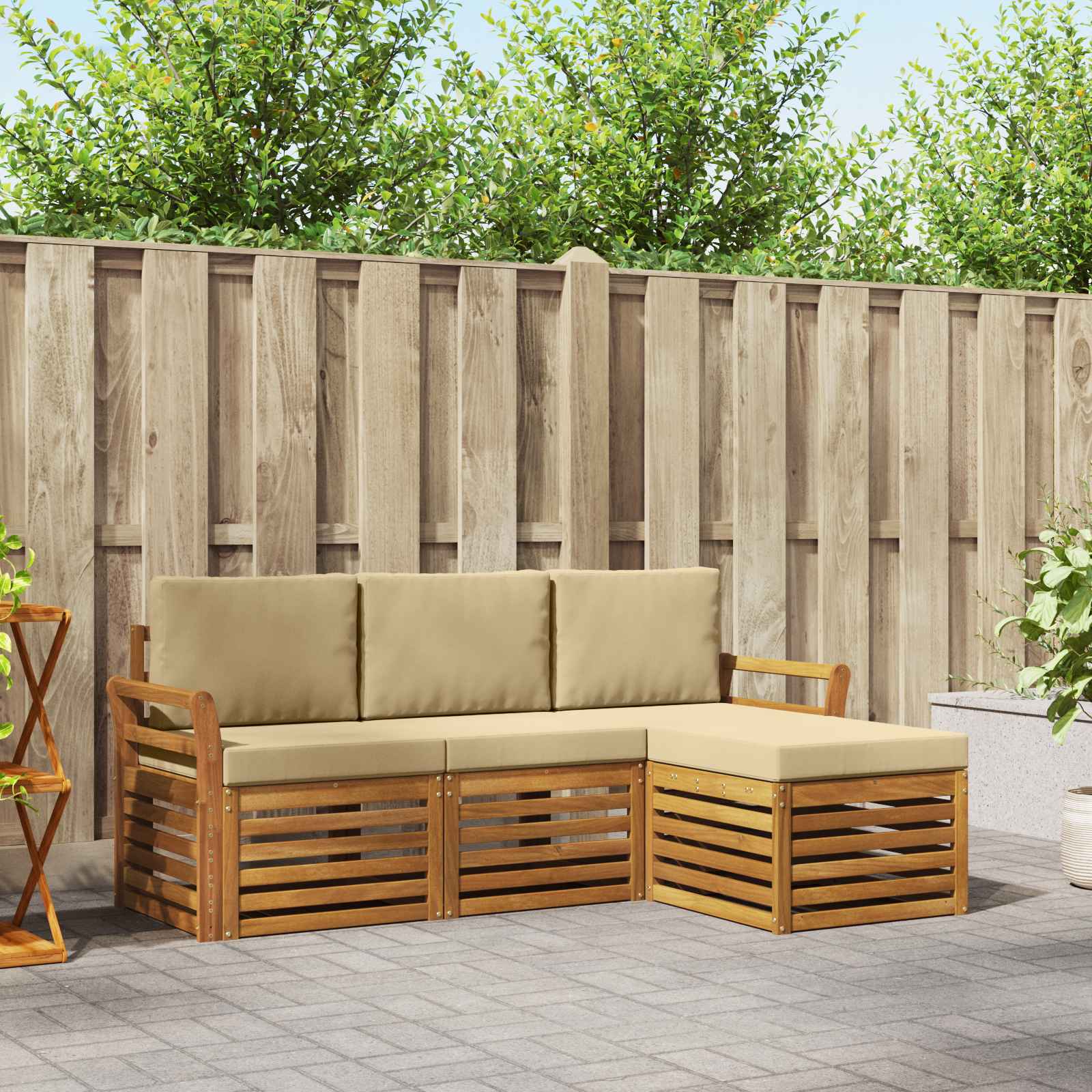 Buiten bankenset met kussen 4 pcs Natuurlijk en Beige – afbeelding 1