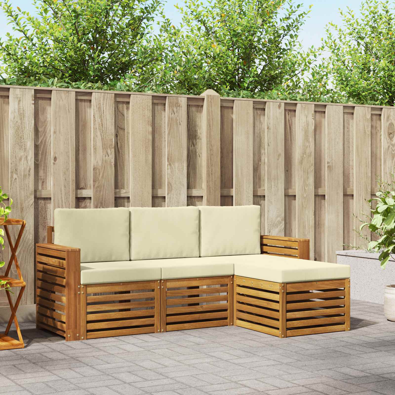 Buiten bankenset met kussen 4 pcs Natuurlijk en Crème – afbeelding 1