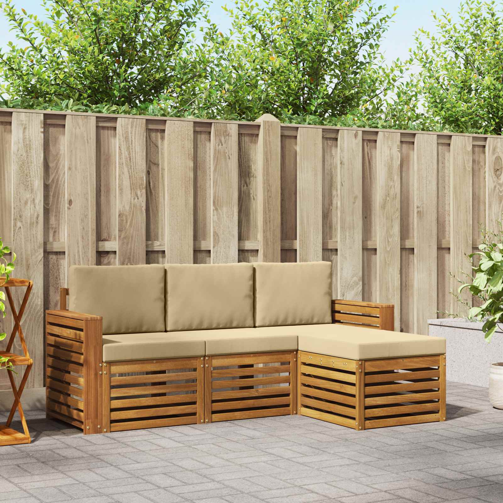 Buiten bankenset met kussen 4 pcs Natuurlijk en Beige – afbeelding 1