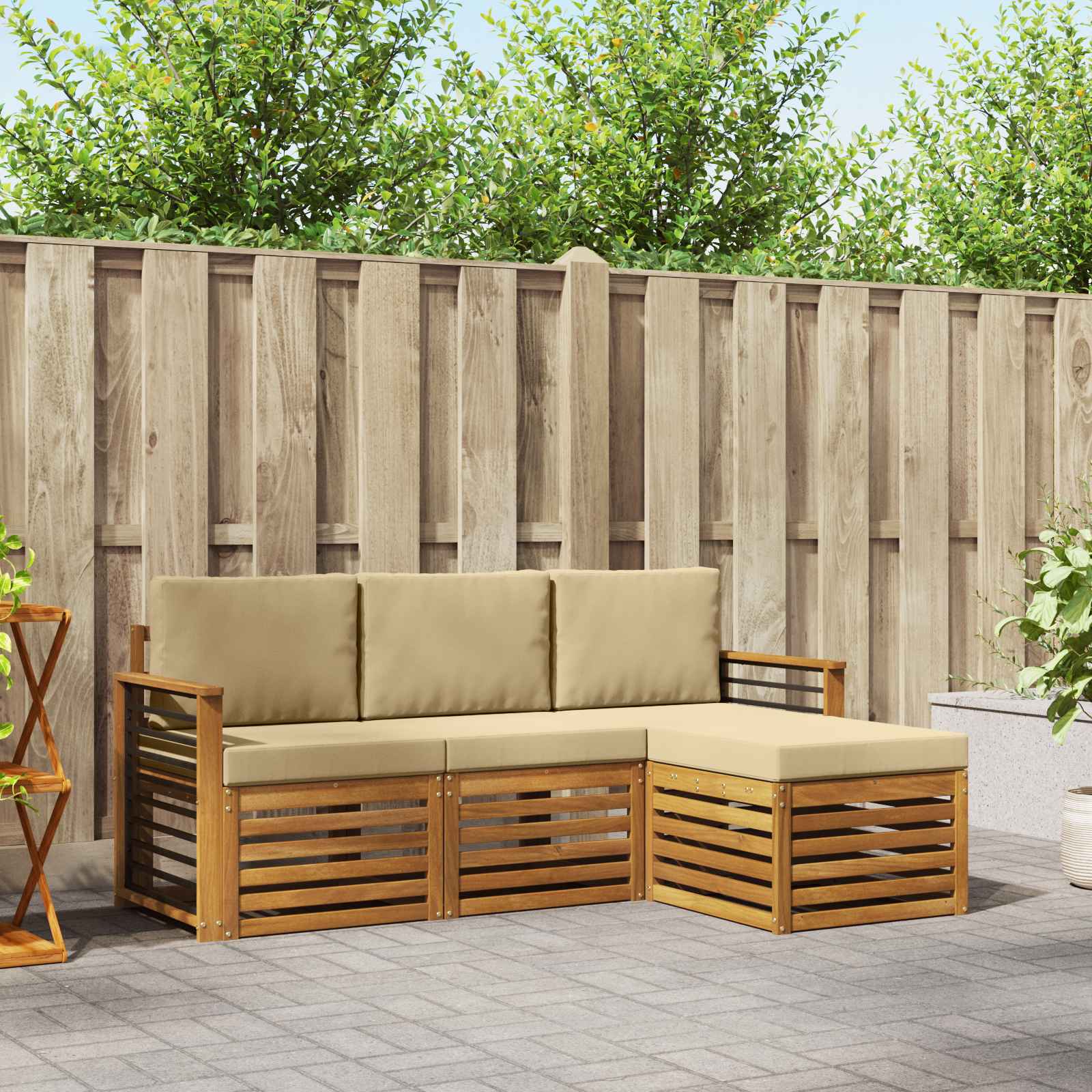 Buiten bankenset met kussen 4 pcs Natuurlijk en Beige – afbeelding 1