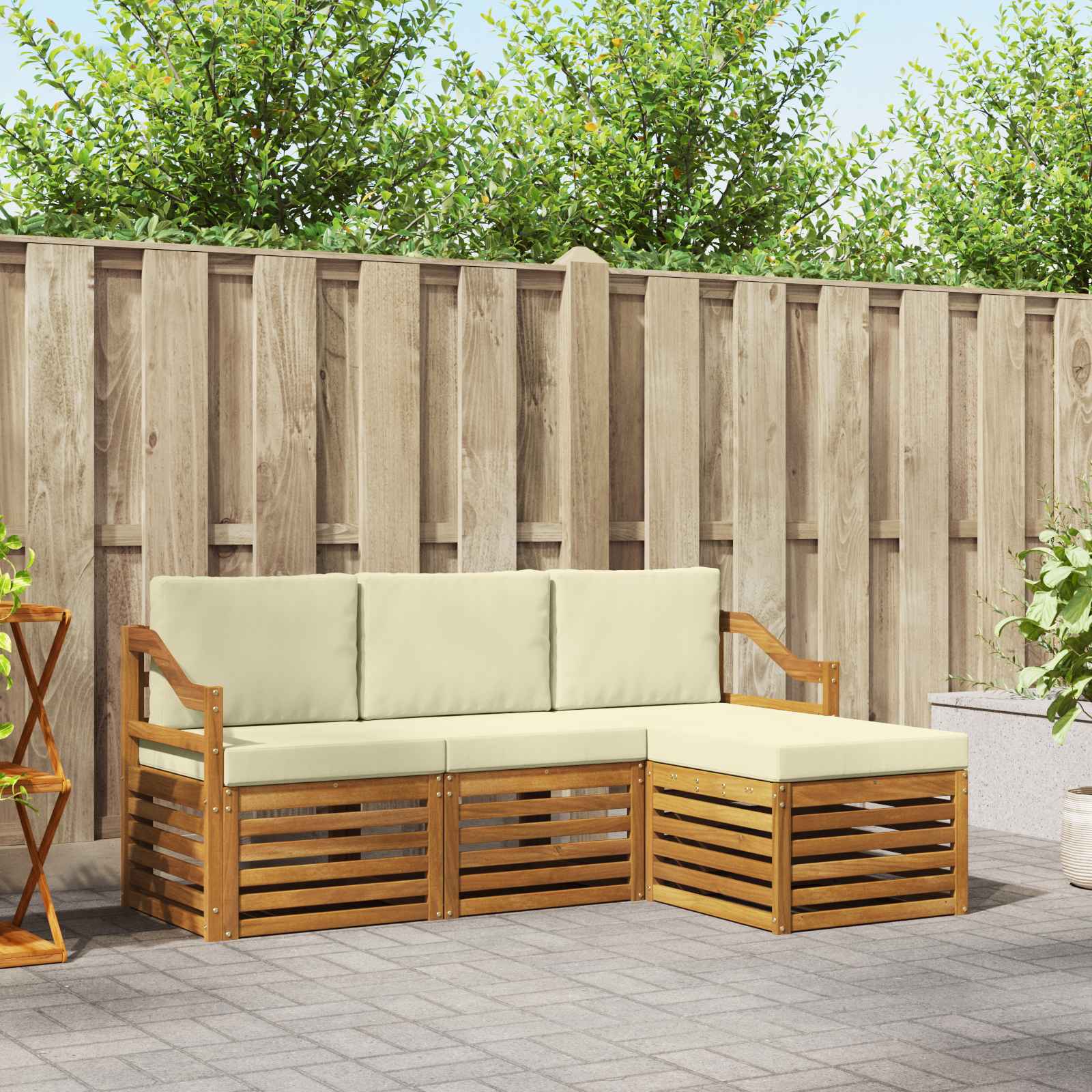 Buiten bankenset met kussen 4 pcs Natuurlijk en Crème – afbeelding 1