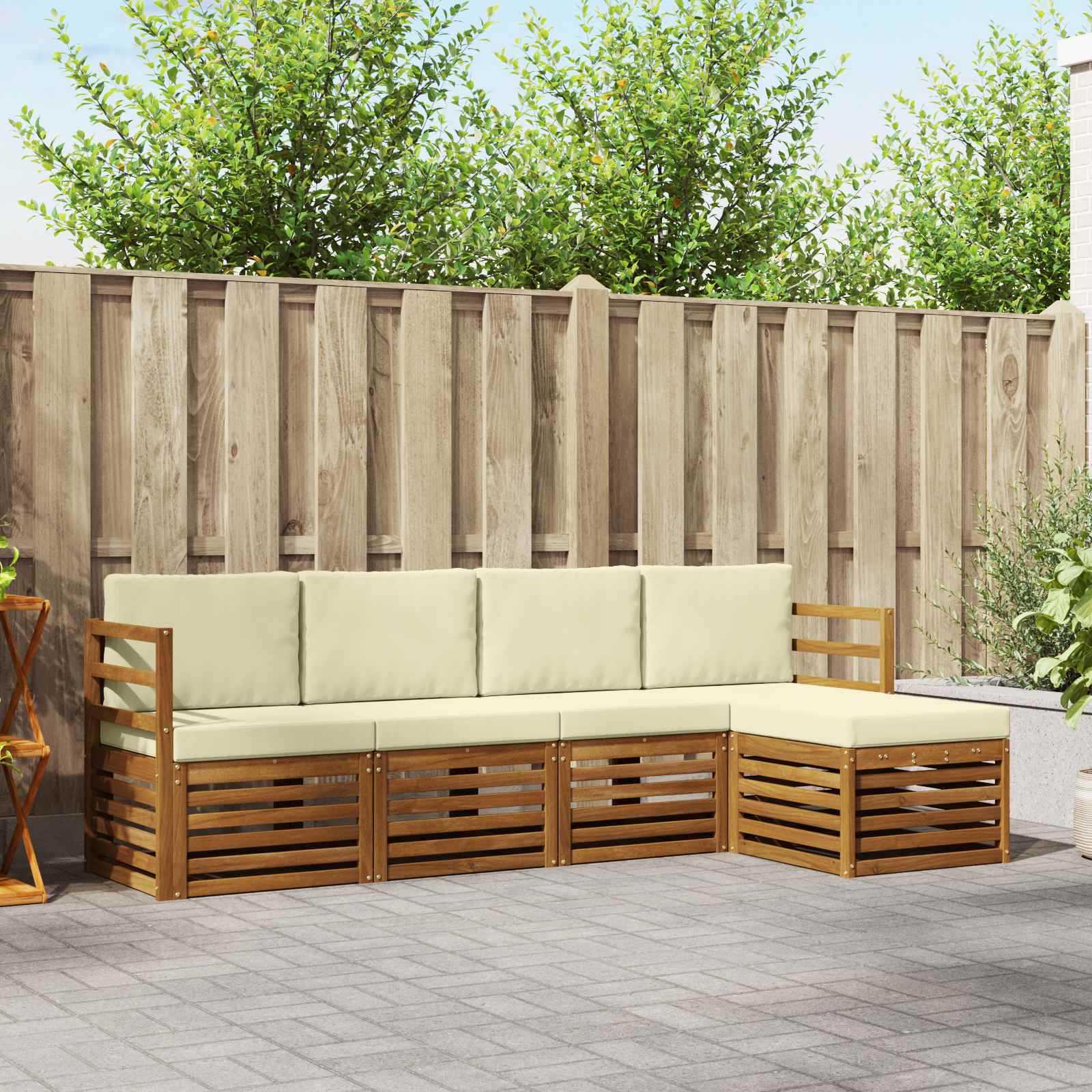 Buiten bankenset met kussen 5 pcs Natuurlijk en Crème – afbeelding 1