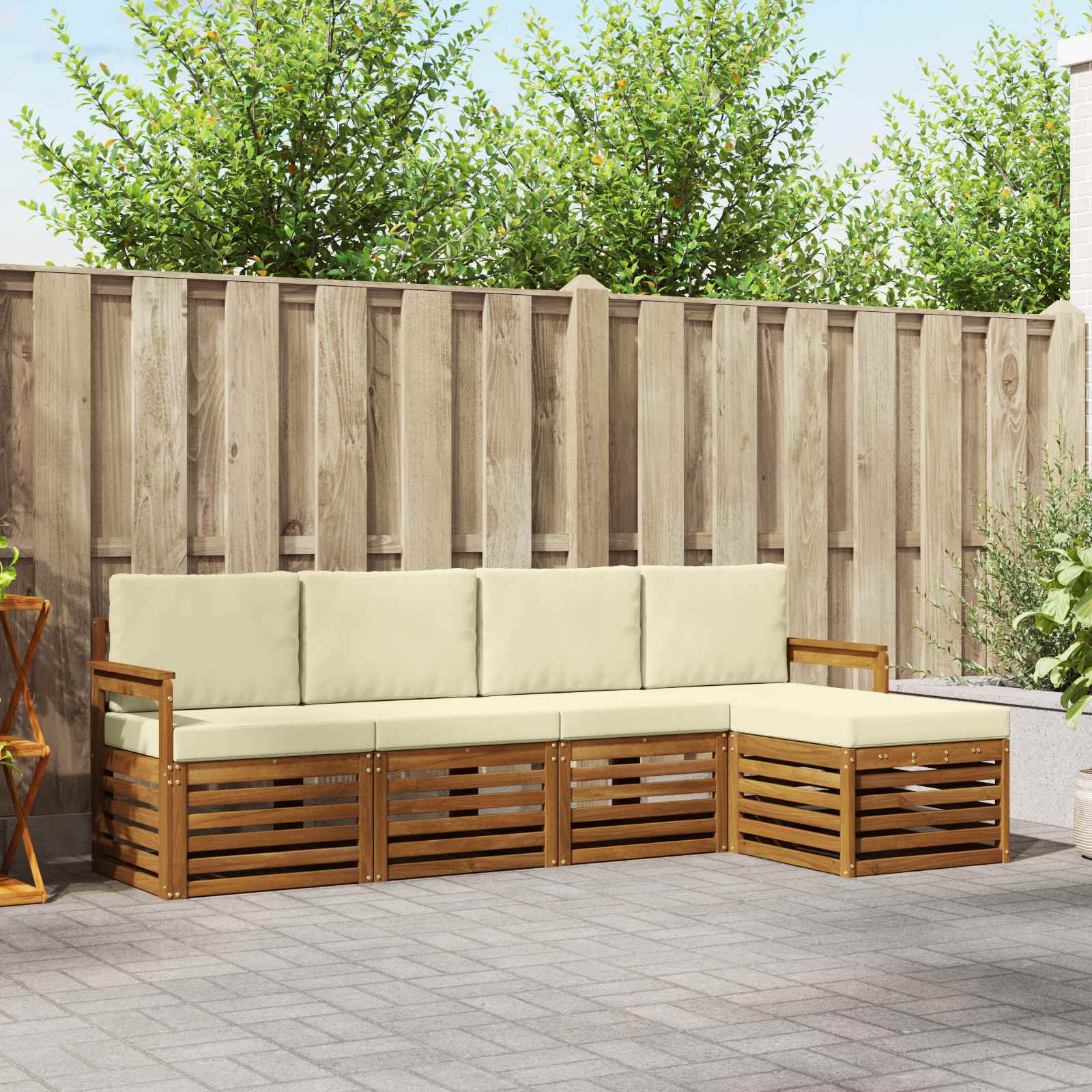 Buiten bankenset met kussen 5 pcs Natuurlijk en Crème – afbeelding 1