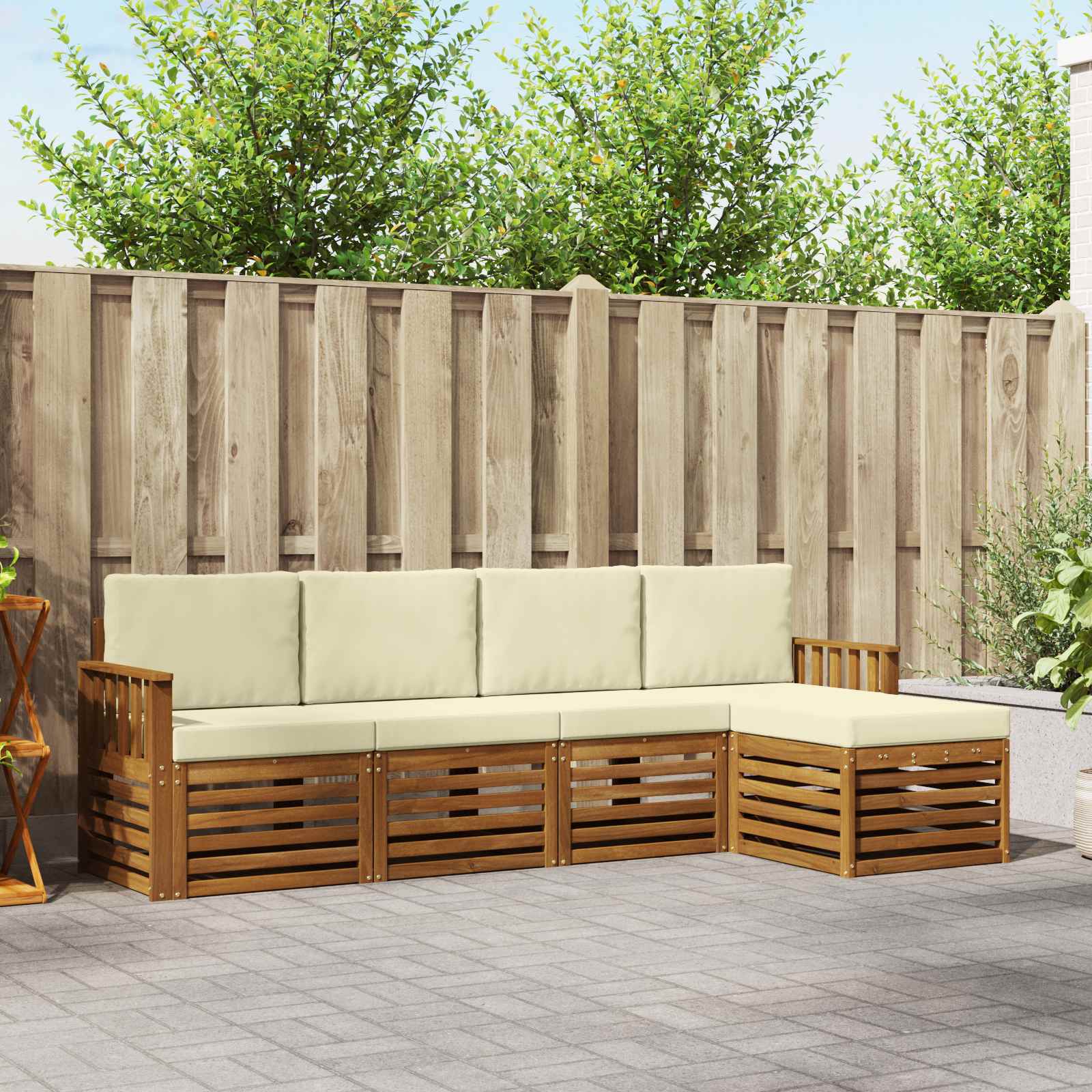 Buiten bankenset met kussen 5 pcs Natuurlijk en Crème