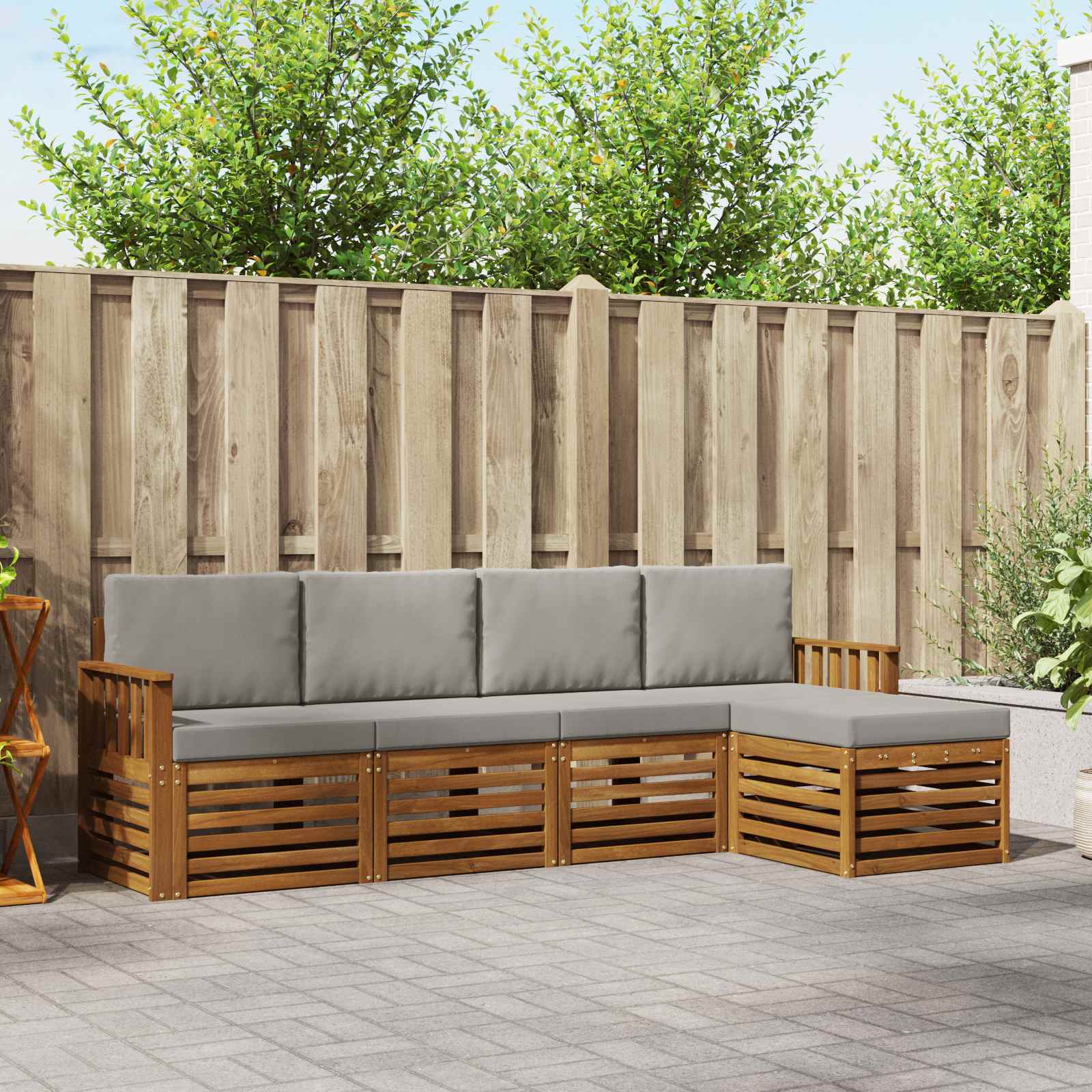 Buiten bankenset met kussen 5 pcs Natuurlijk en Lichtgrijs – afbeelding 1