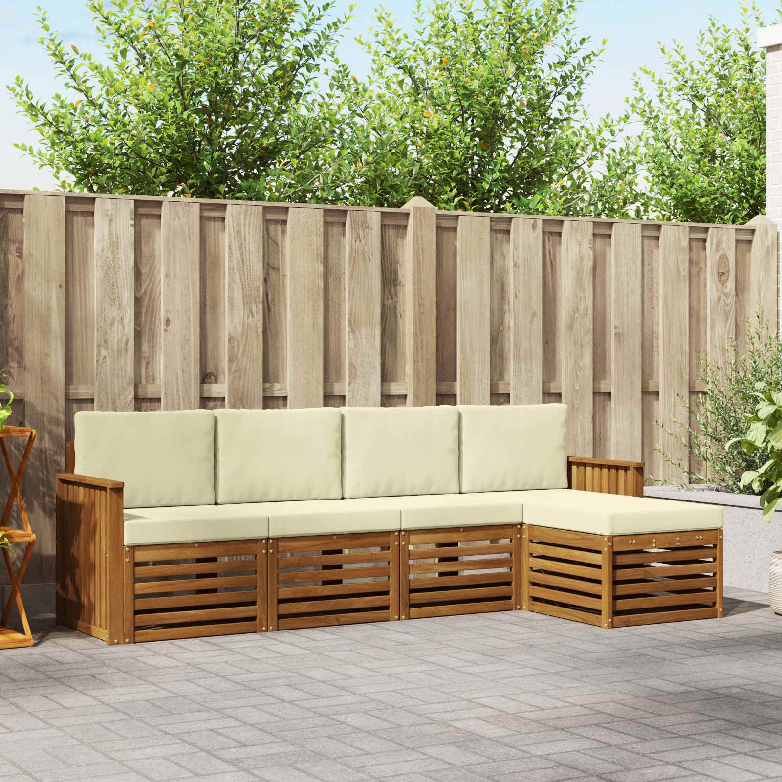 Buiten bankenset met kussen 5 pcs Natuurlijk en Crème – afbeelding 1
