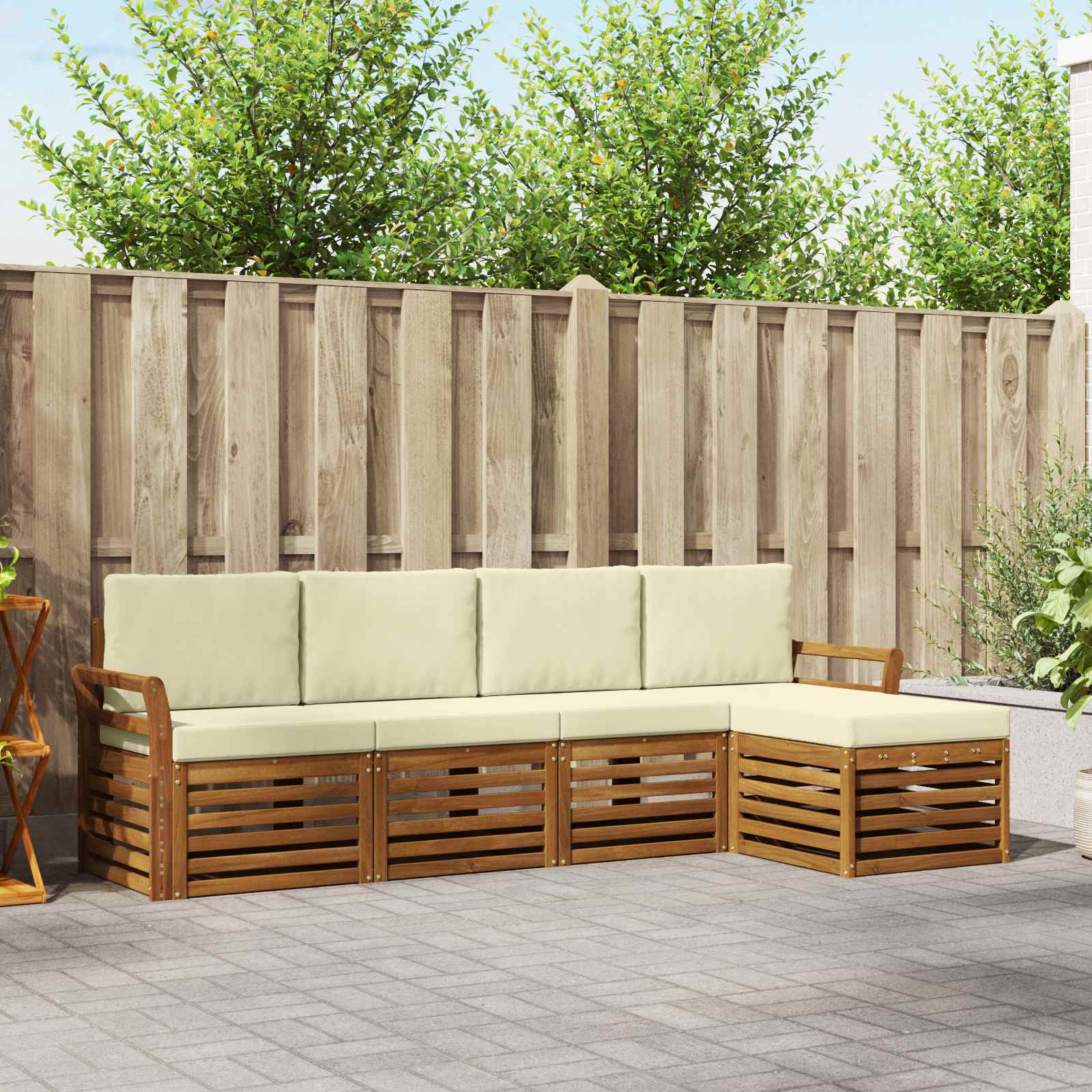 Buiten bankenset met kussen 5 pcs Natuurlijk en Crème – afbeelding 1