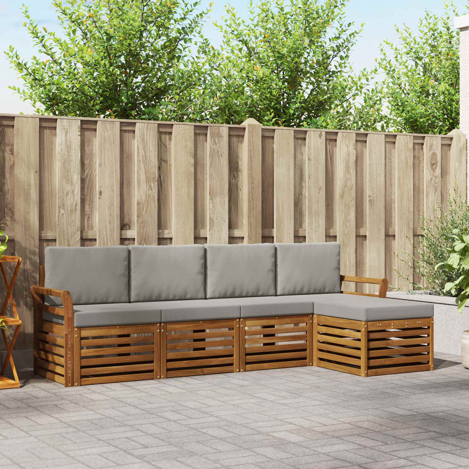 Buiten bankenset met kussen 5 pcs Natuurlijk en Lichtgrijs – afbeelding 1