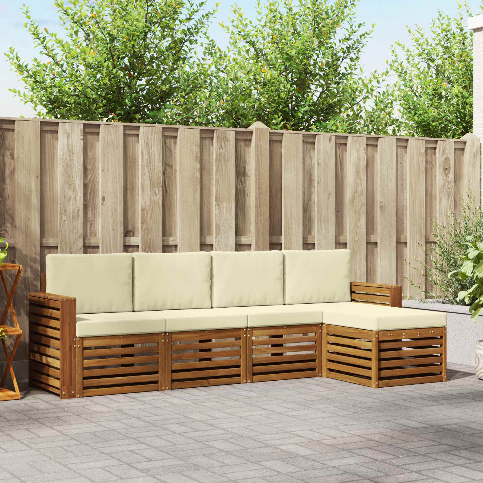 Buiten bankenset met kussen 5 pcs Natuurlijk en Crème – afbeelding 1