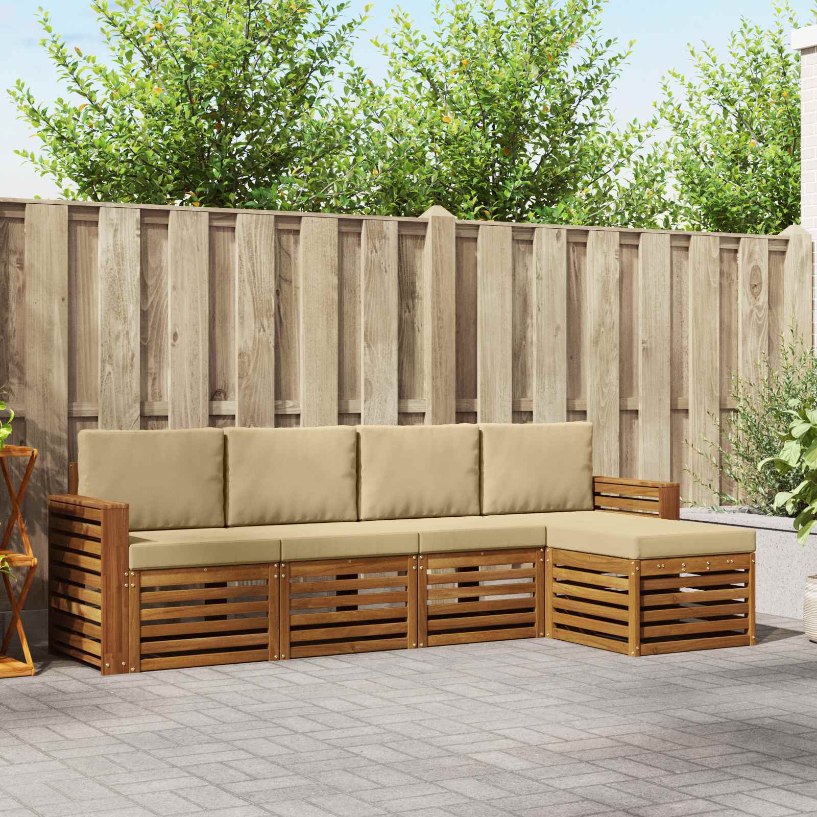 Buiten bankenset met kussen 5 pcs Natuurlijk en Beige – afbeelding 1