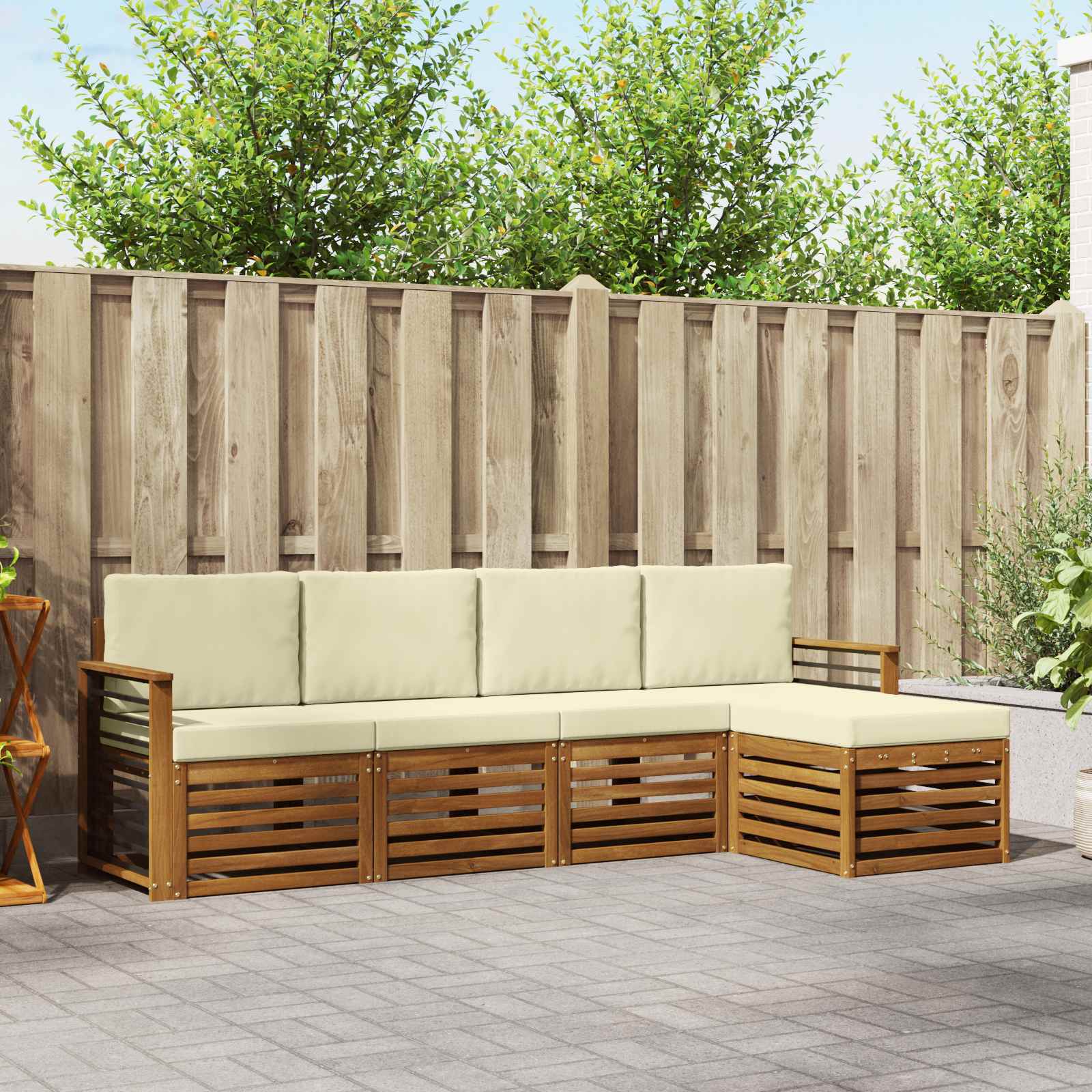 Buiten bankenset met kussen 5 pcs Natuurlijk en Crème – afbeelding 1