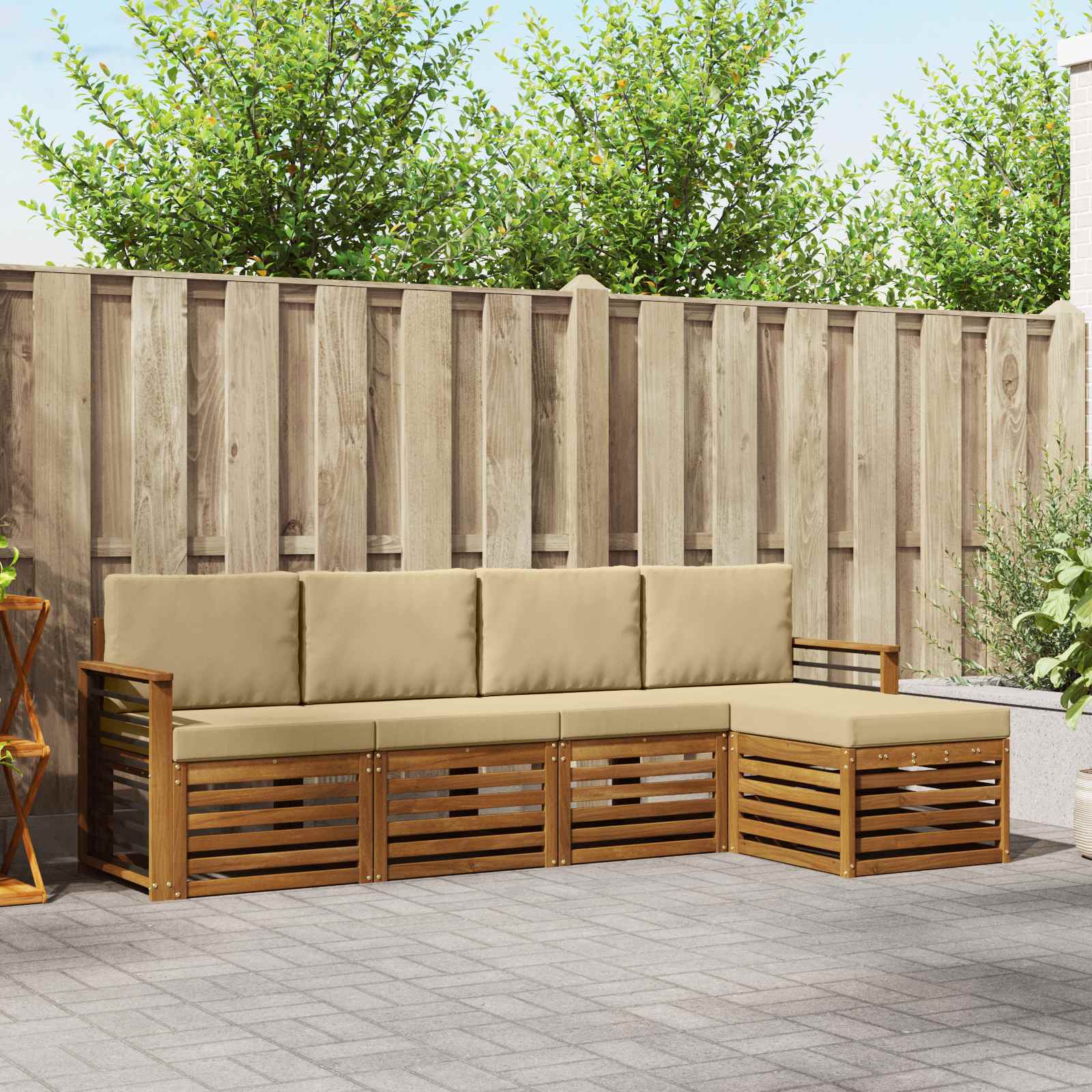 Buiten bankenset met kussen 5 pcs Natuurlijk en Beige
