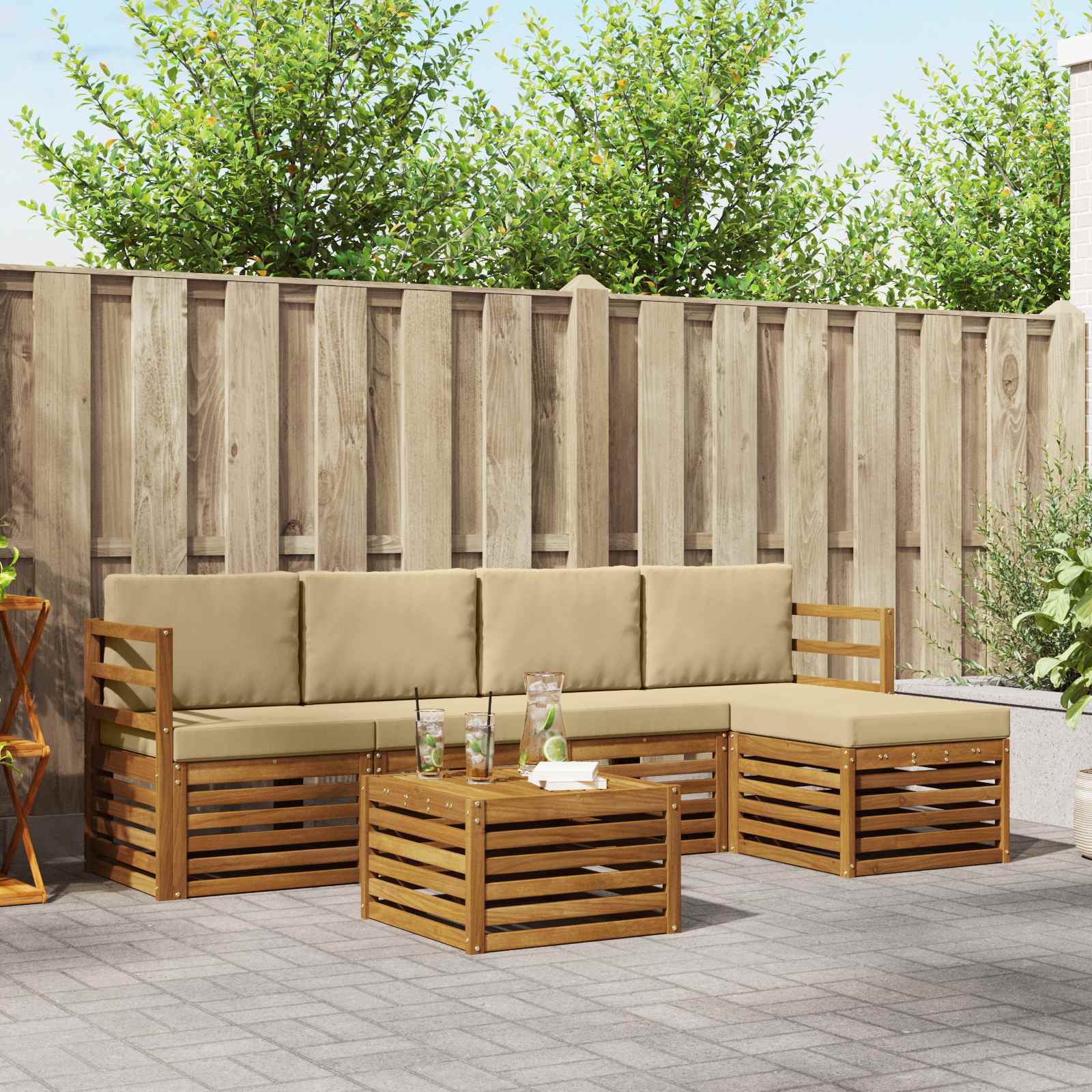 Buiten bankenset met kussen 6 pcs Natuurlijk en Beige – afbeelding 1