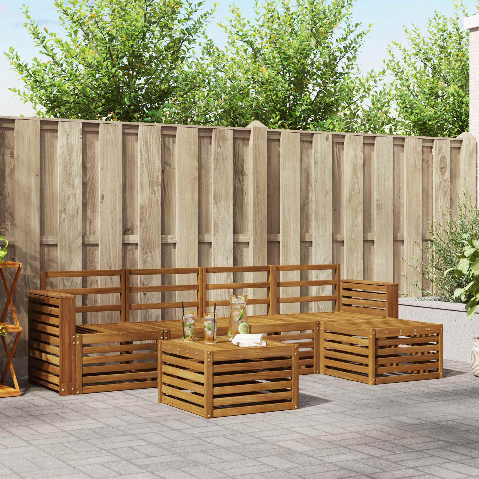 Buiten bankenset 6 pcs Naturel – afbeelding 1