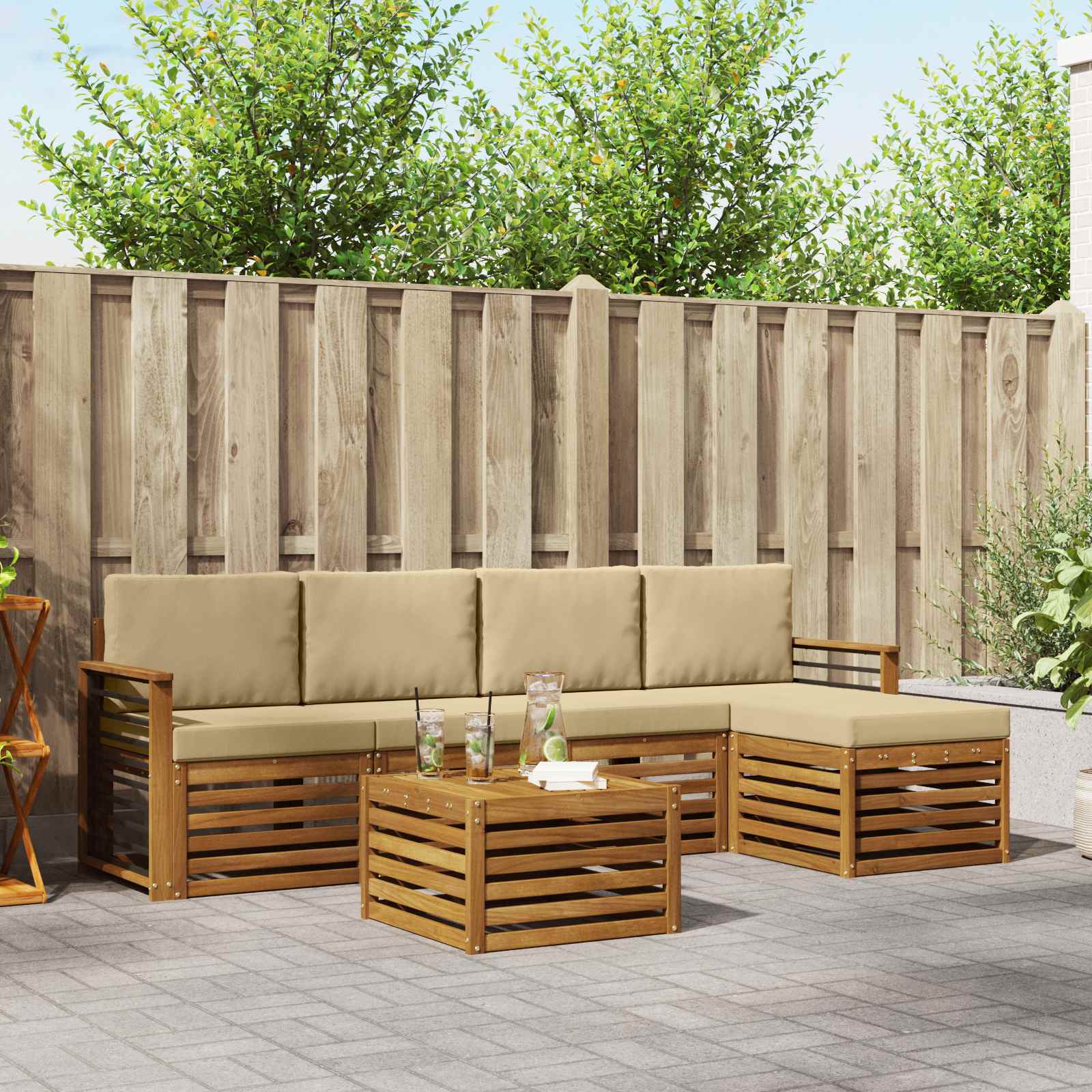 Buiten bankenset met kussen 6 pcs Natuurlijk en Beige – afbeelding 1