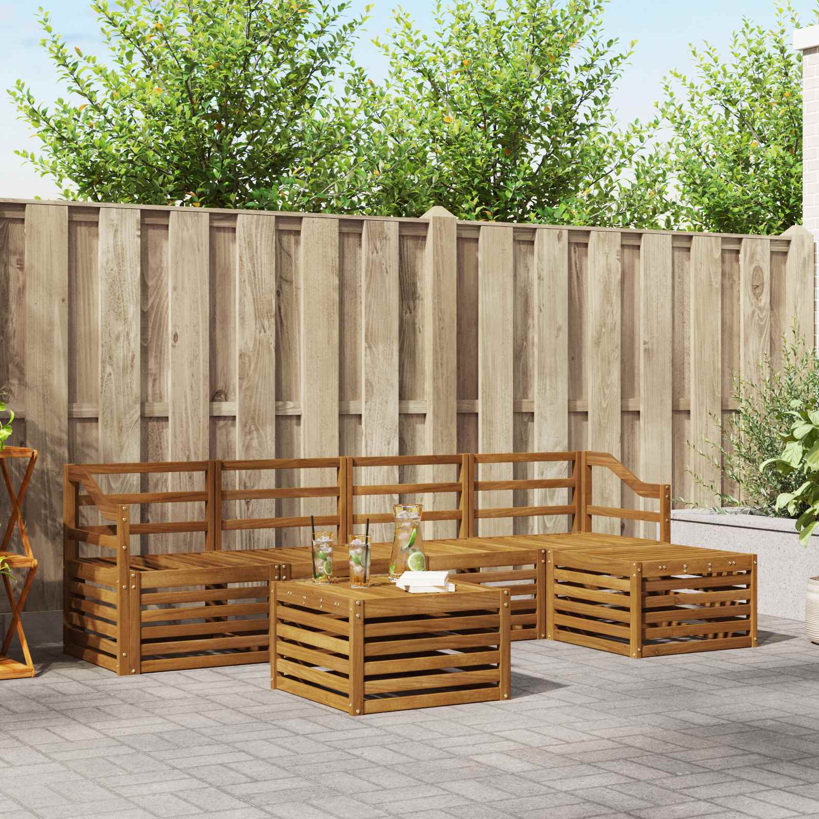 Buiten bankenset 6 pcs Naturel