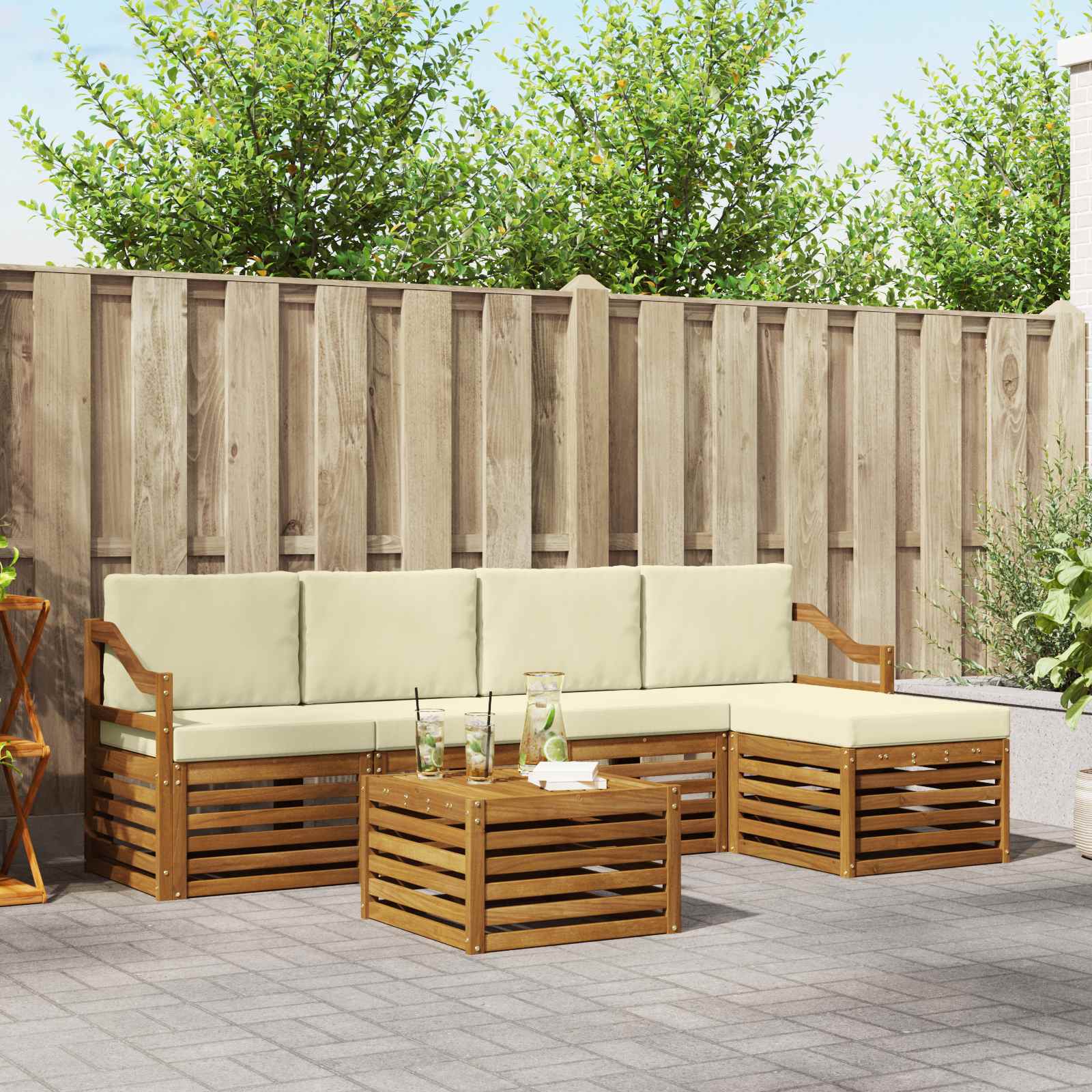 Buiten bankenset met kussen 6 pcs Natuurlijk en Crème