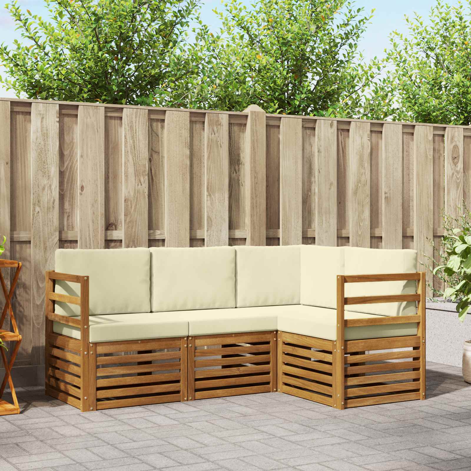 Sofa-Sets 4 pcs Natuurlijk en Crème Massief Acaciahout – afbeelding 1
