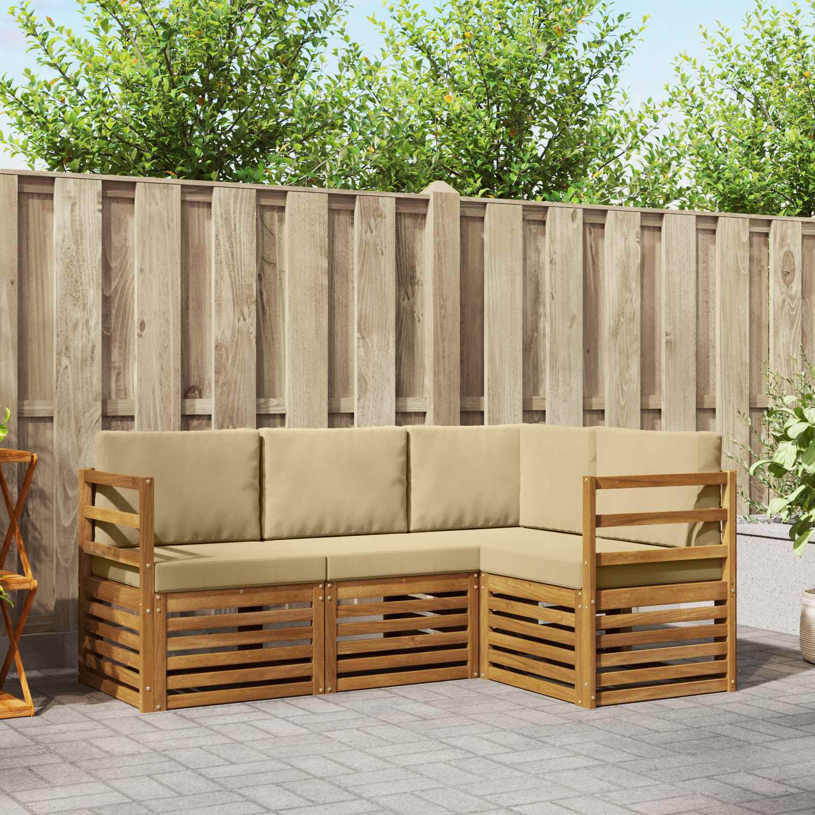 Sofa-Sets 4 pcs Natuurlijk en Beige Massief Acaciahout