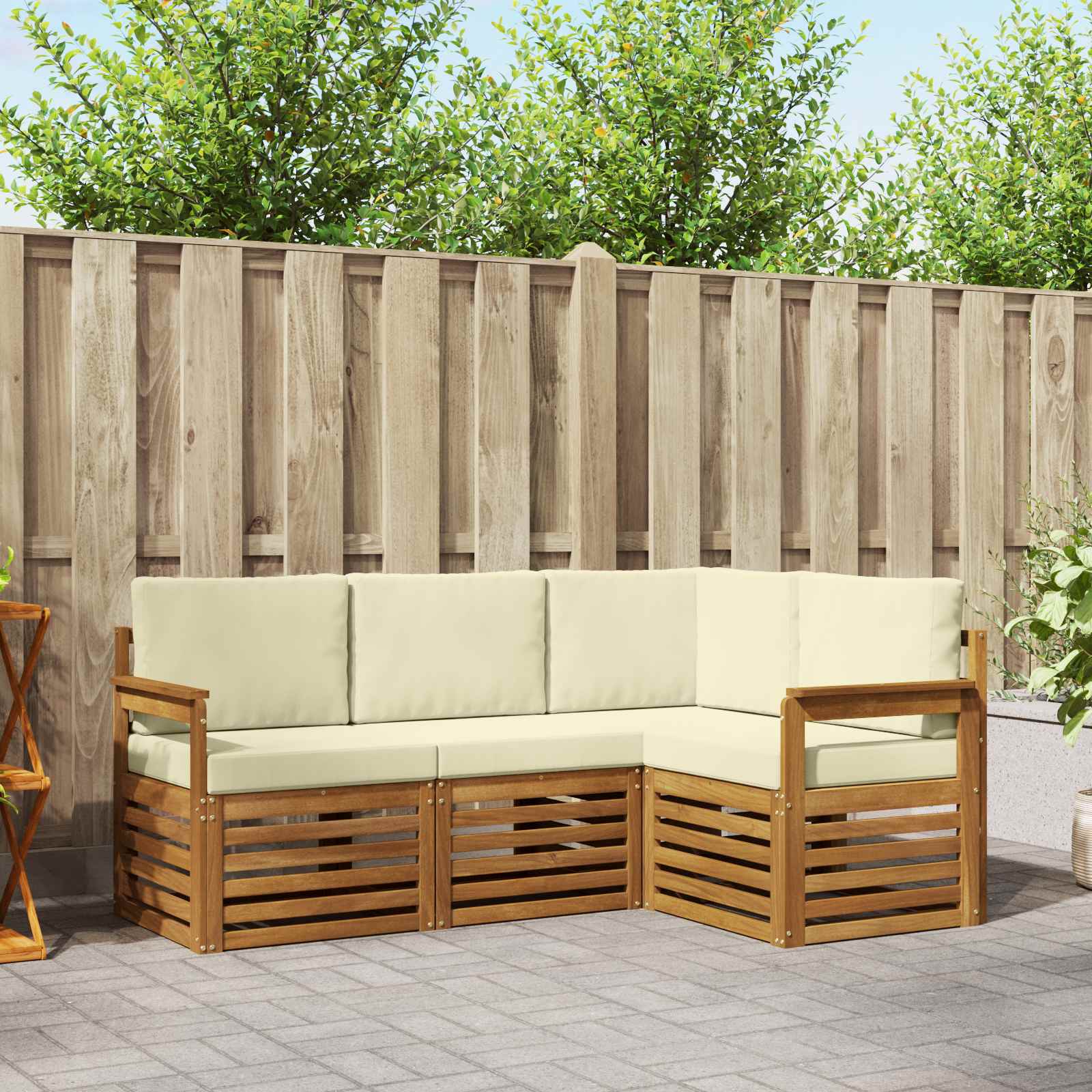 Sofa-Sets 4 pcs Natuurlijk en Crème Massief Acaciahout – afbeelding 1