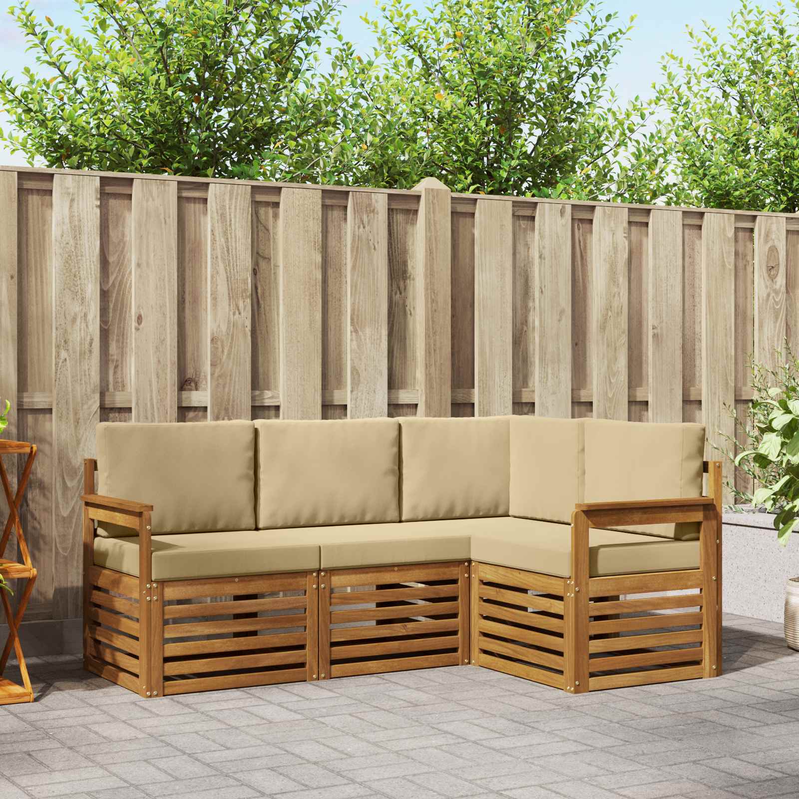 Sofa-Sets 4 pcs Natuurlijk en Beige Massief Acaciahout