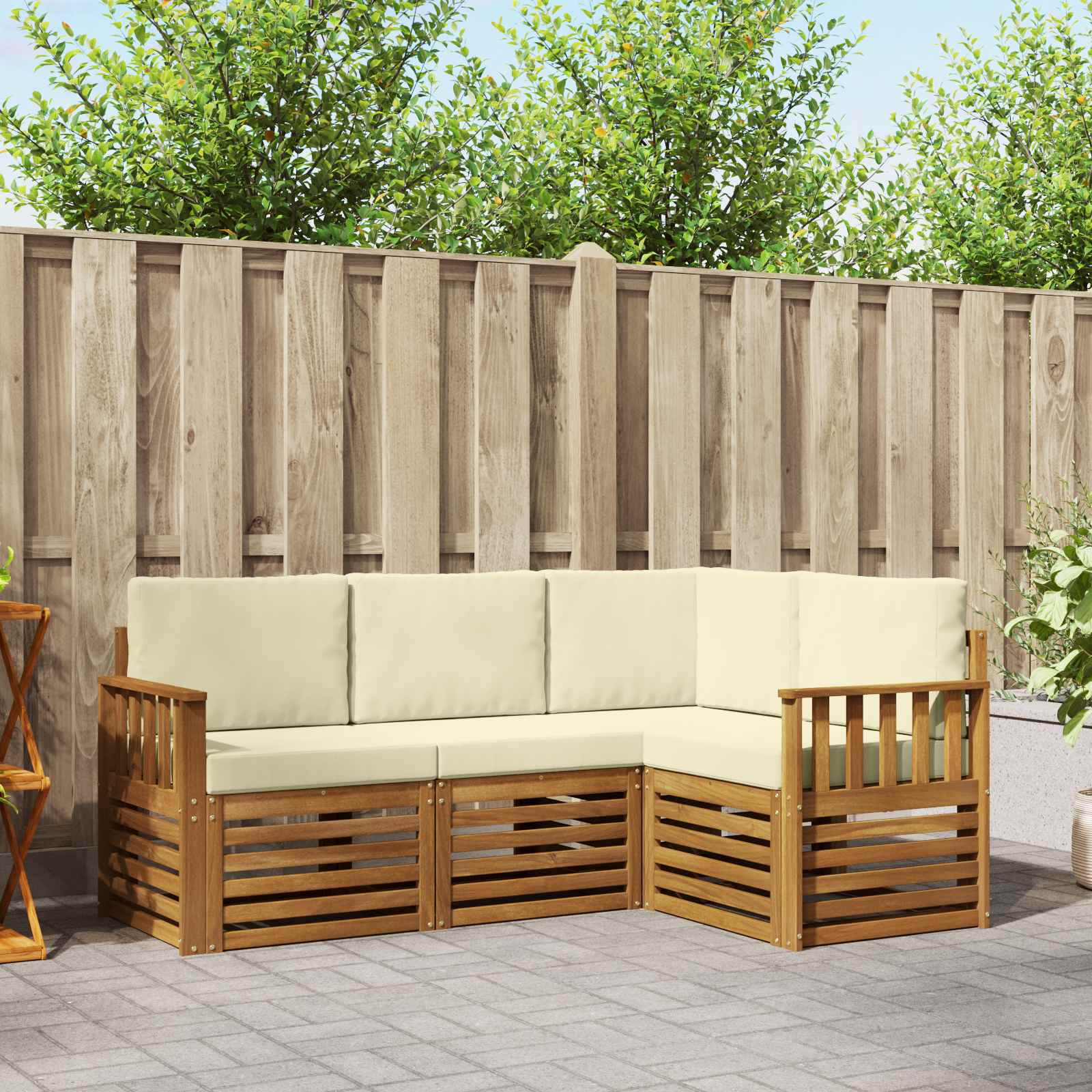 Sofa-Sets 4 pcs Natuurlijk en Crème Massief Acaciahout – afbeelding 1