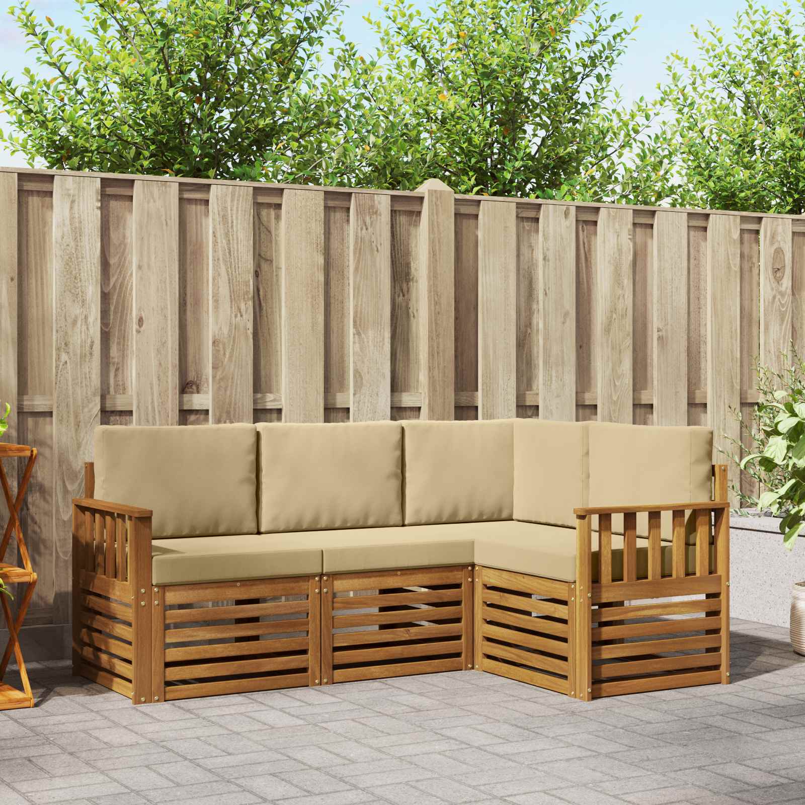 Sofa-Sets 4 pcs Natuurlijk en Beige Massief Acaciahout