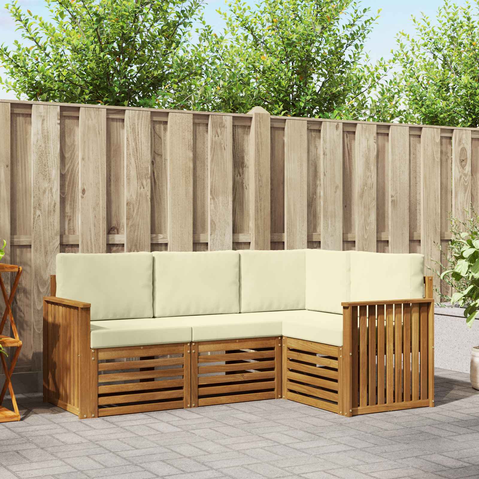 Sofa-Sets 4 pcs Natuurlijk en Crème Massief Acaciahout – afbeelding 1