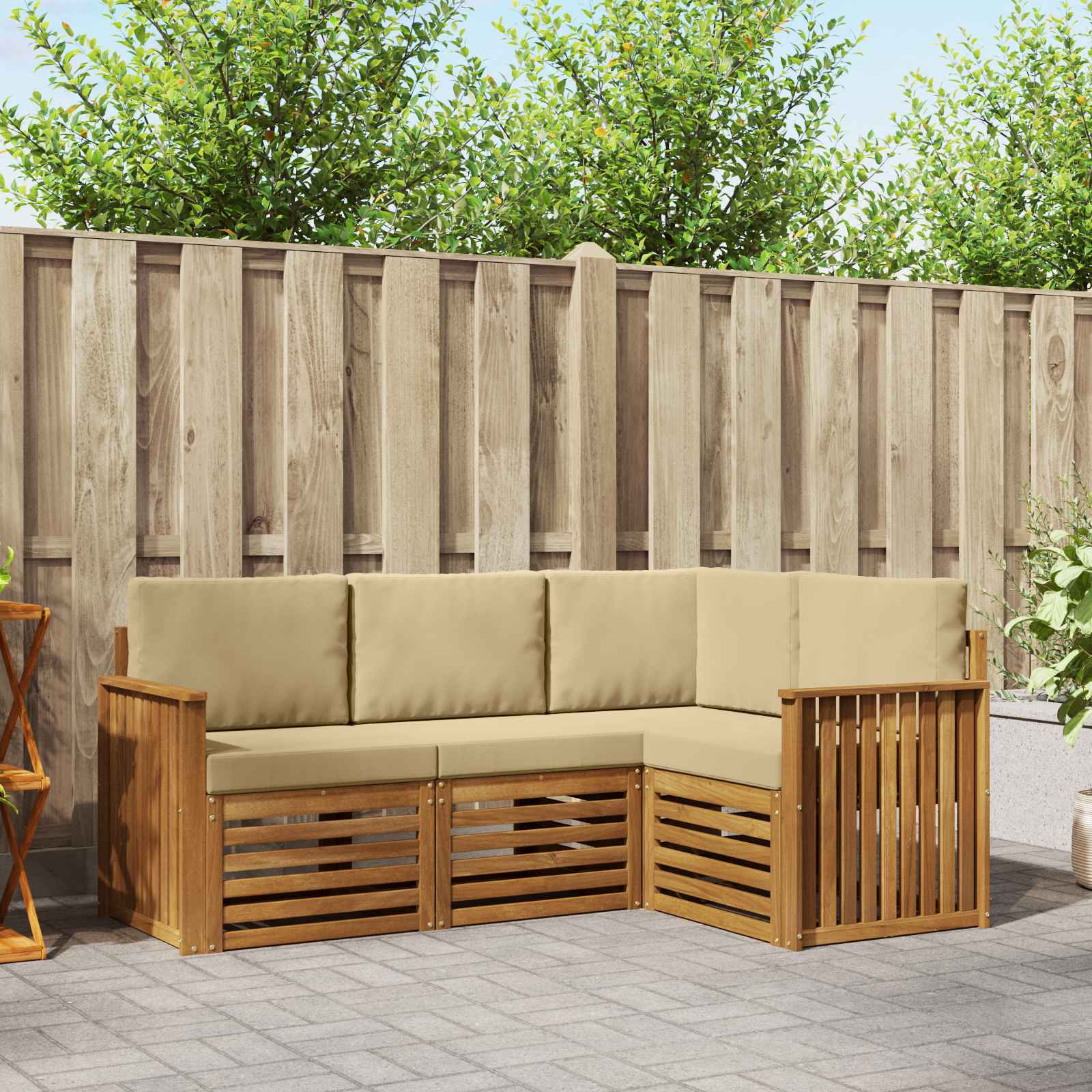 Sofa-Sets 4 pcs Natuurlijk en Beige Massief Acaciahout – afbeelding 1