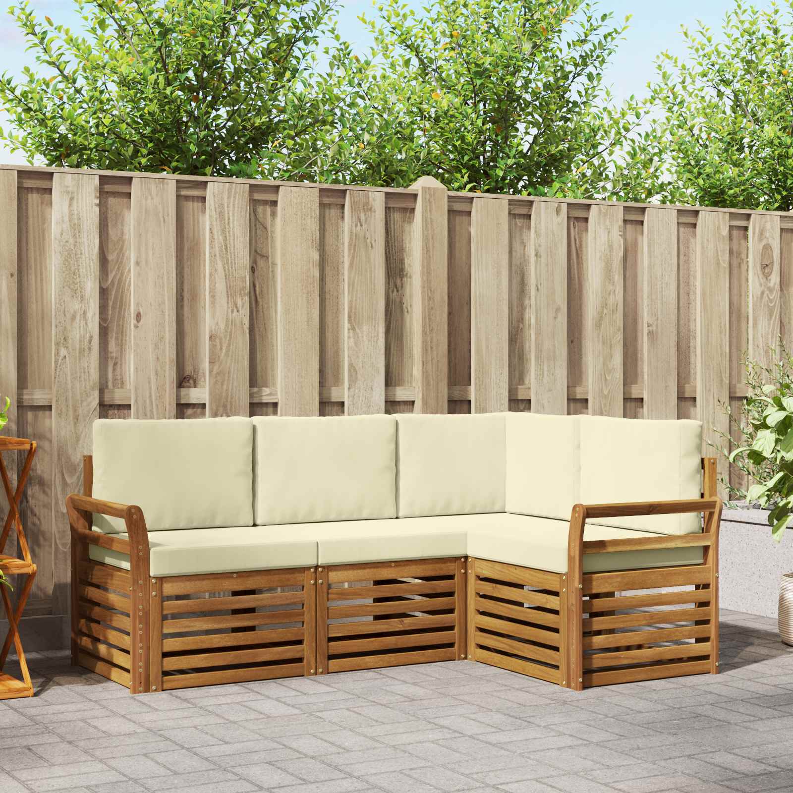Sofa-Sets 4 pcs Natuurlijk en Crème Massief Acaciahout