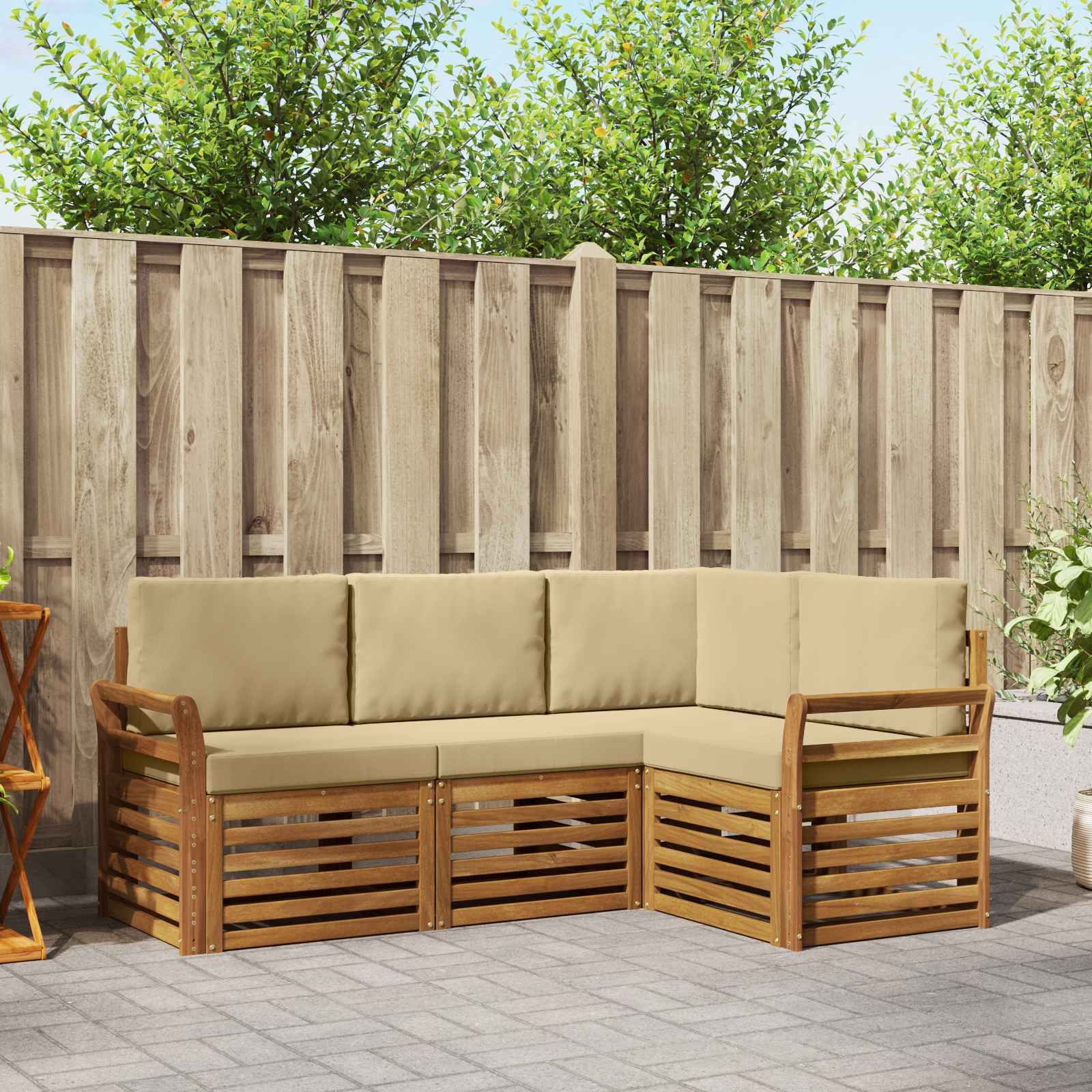 Sofa-Sets 4 pcs Natuurlijk en Beige Massief Acaciahout