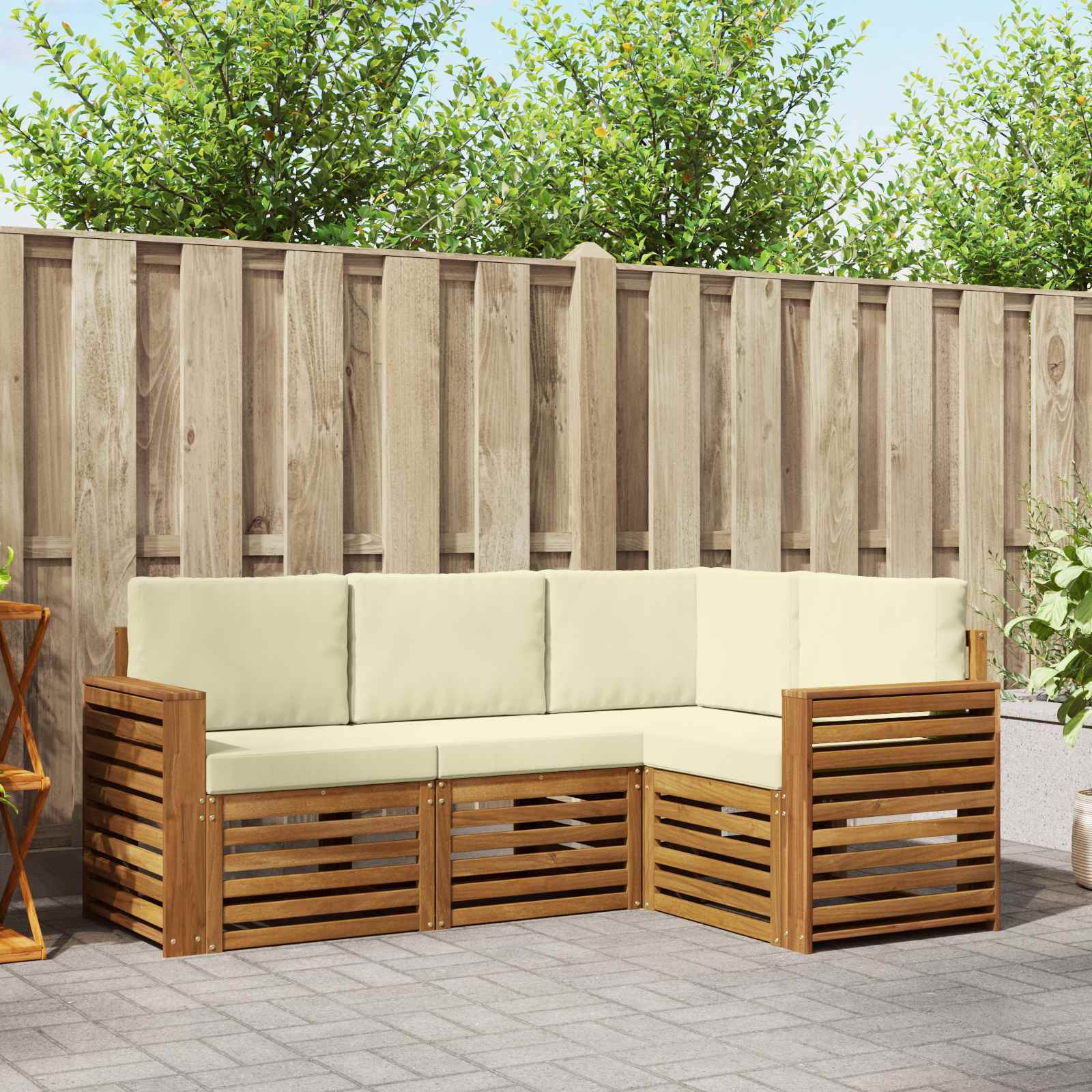 Sofa-Sets 4 pcs Natuurlijk en Crème Massief Acaciahout