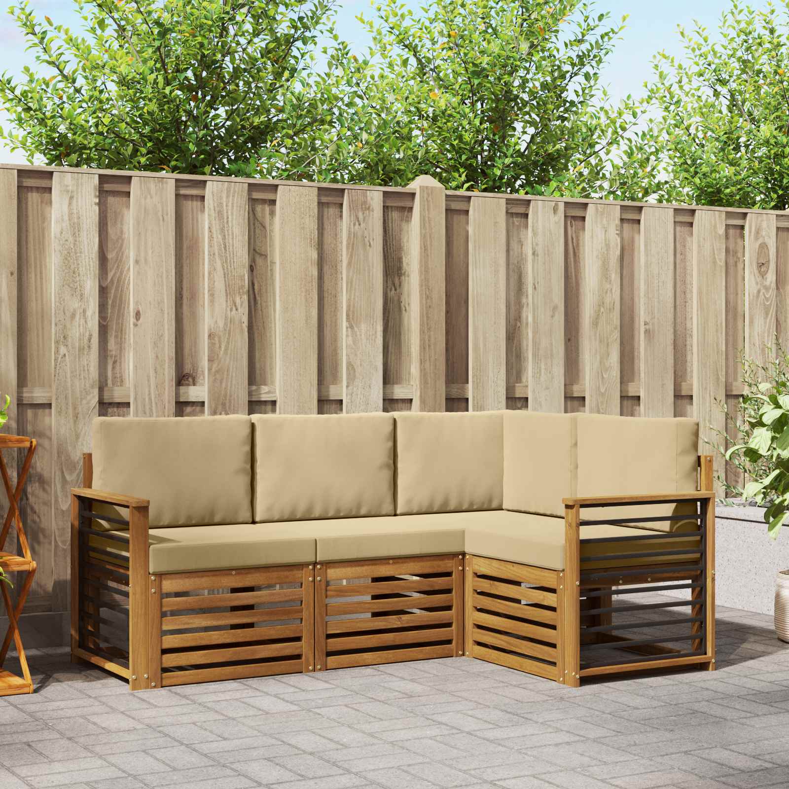 Sofa-Sets 4 pcs Natuurlijk en Beige Massief Acaciahout – afbeelding 1
