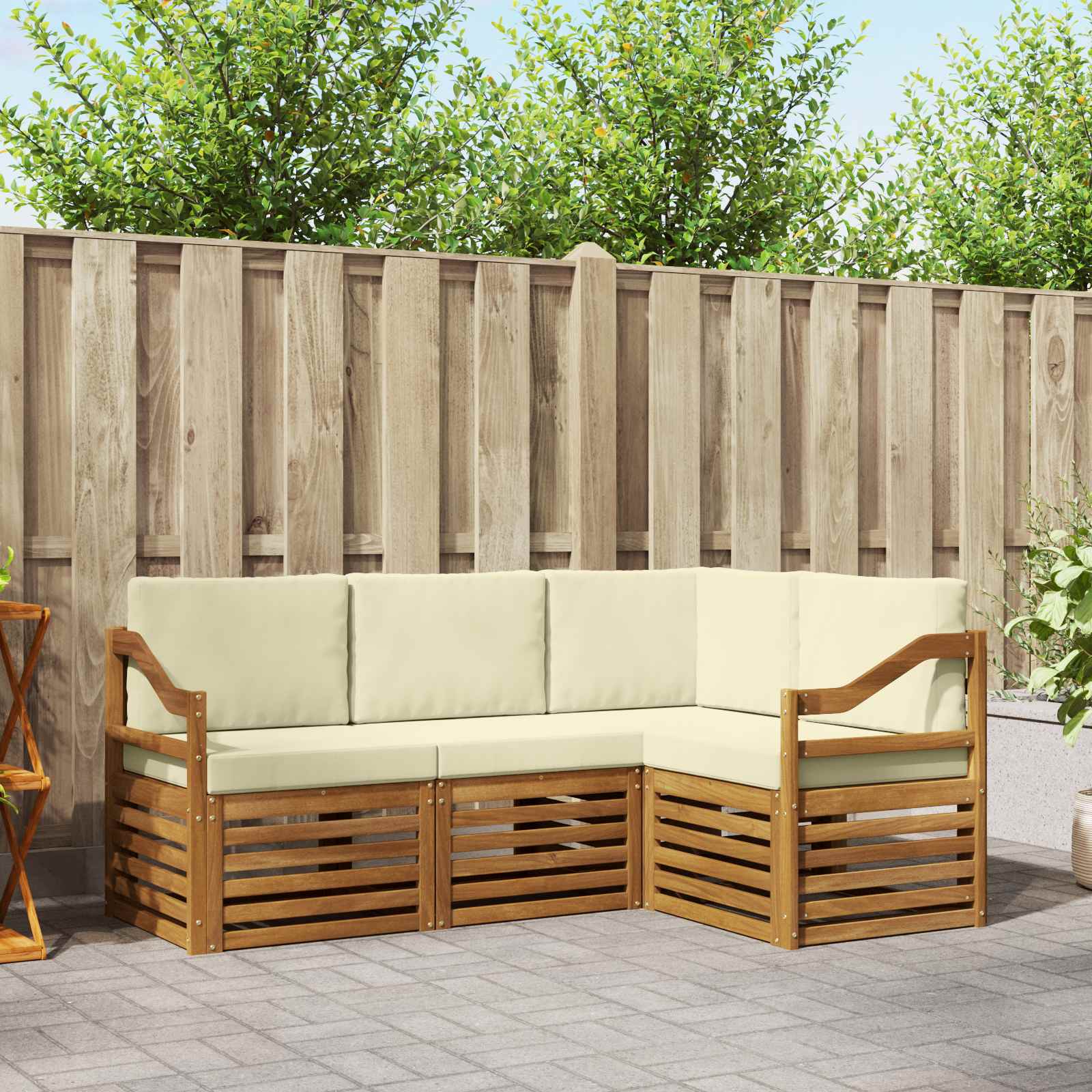 Sofa-Sets 4 pcs Natuurlijk en Crème Massief Acaciahout