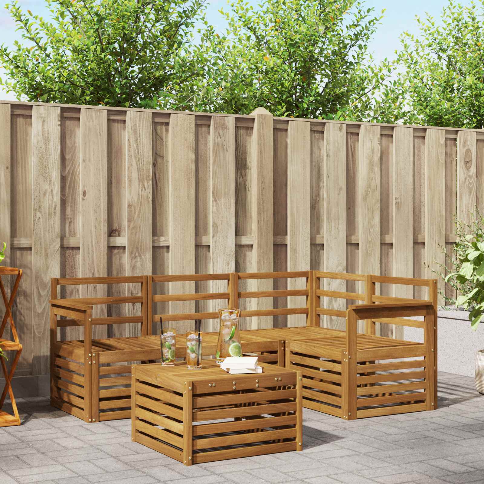 Buiten bankenset 5 pcs Naturel