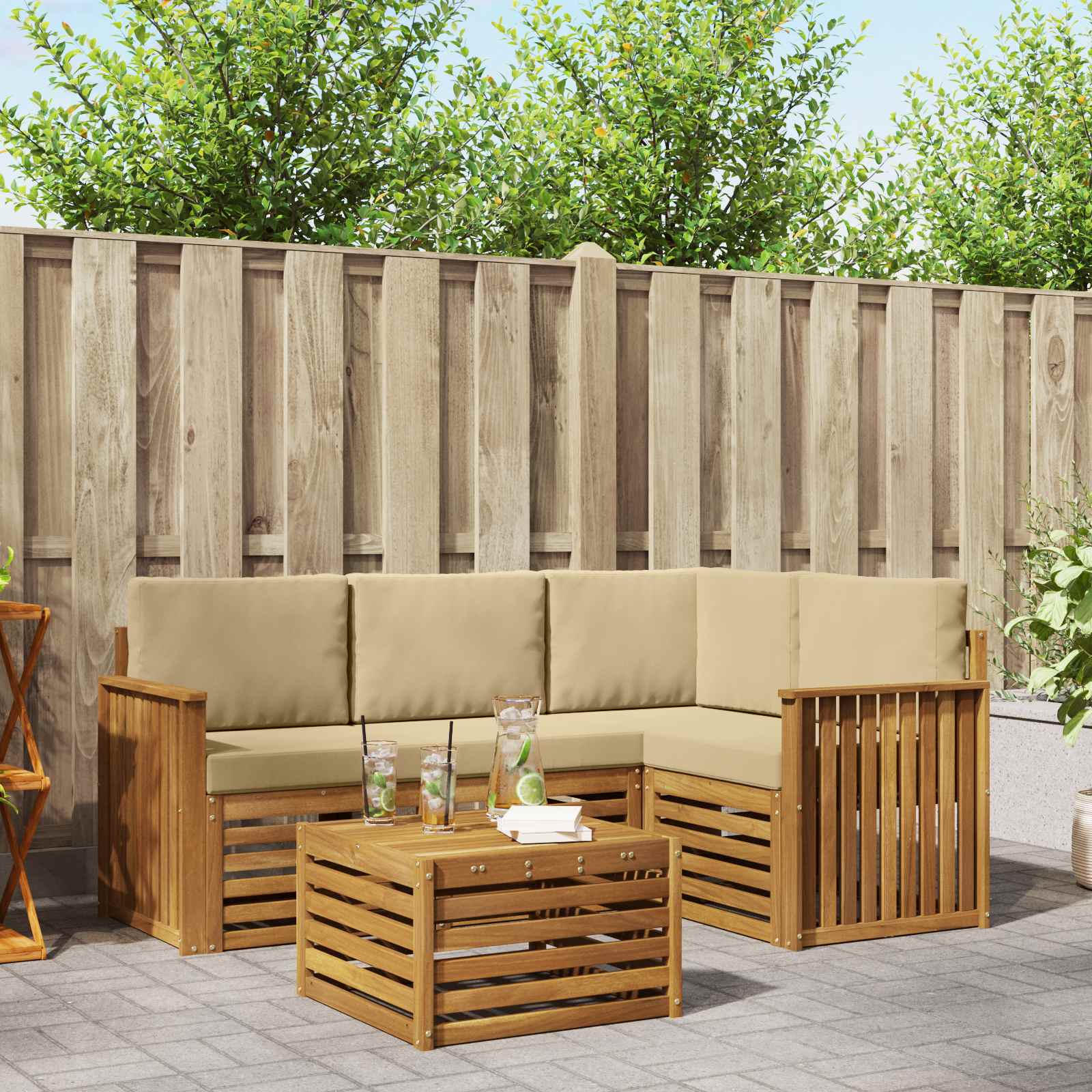 Buiten bankenset met kussen 5 pcs Natuurlijk en Beige