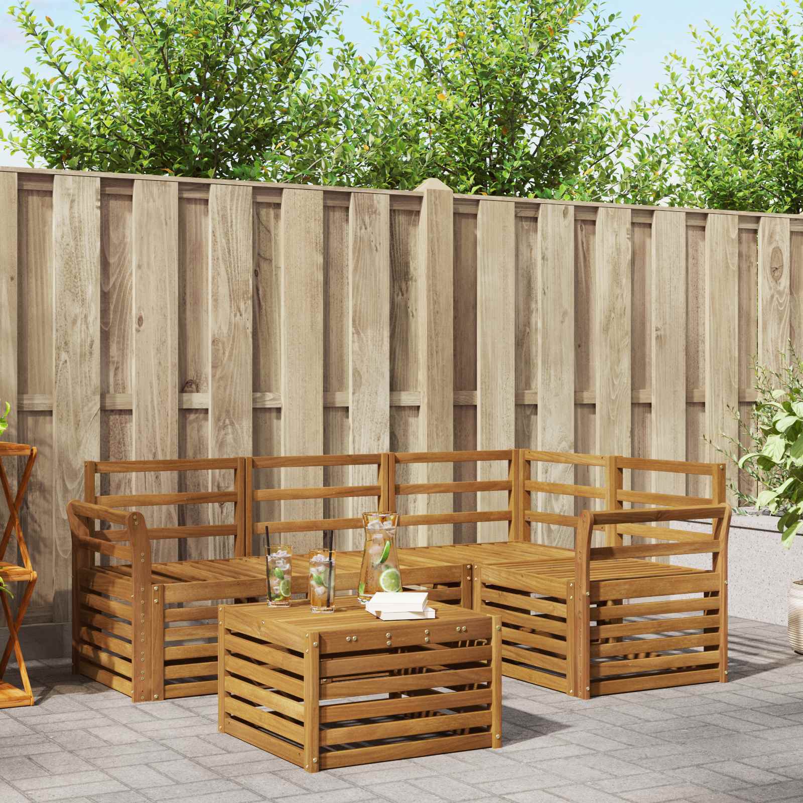 Buiten bankenset 5 pcs Naturel
