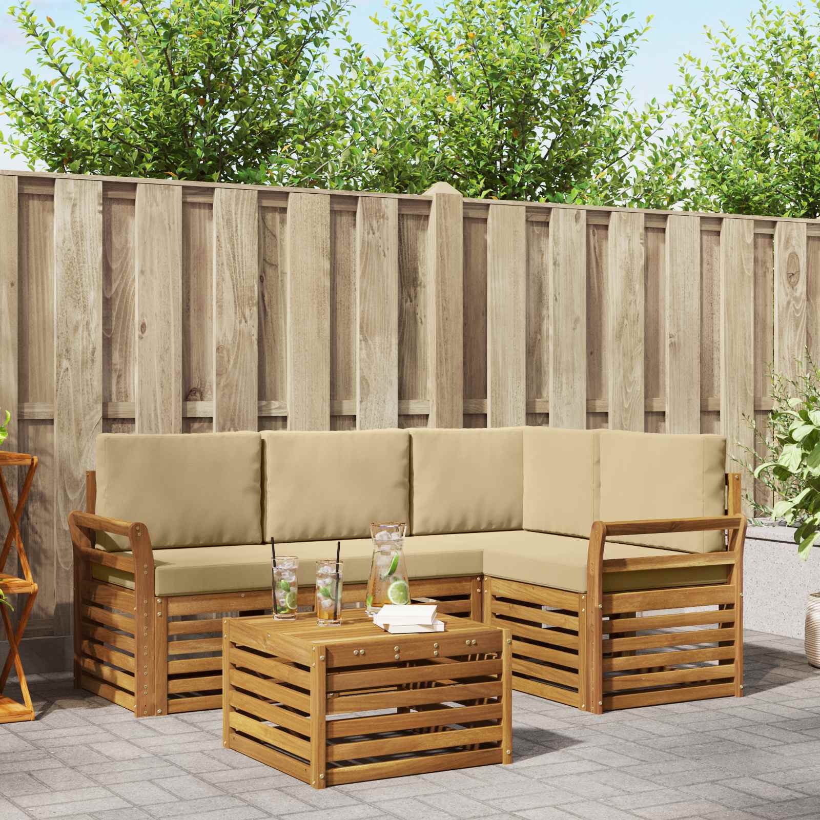 Buiten bankenset met kussen 5 pcs Natuurlijk en Beige – afbeelding 1