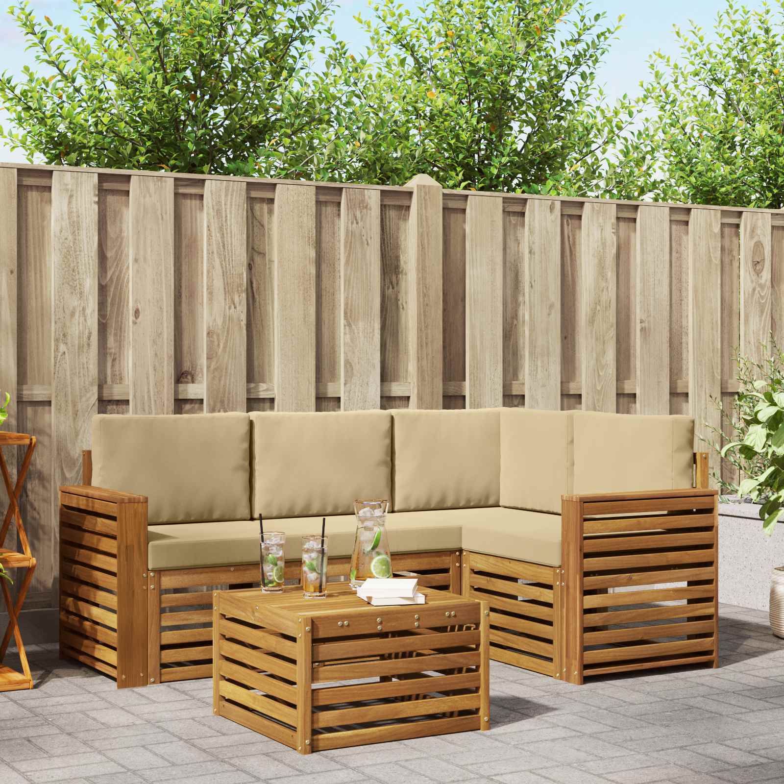 Buiten bankenset met kussen 5 pcs Natuurlijk en Beige – afbeelding 1