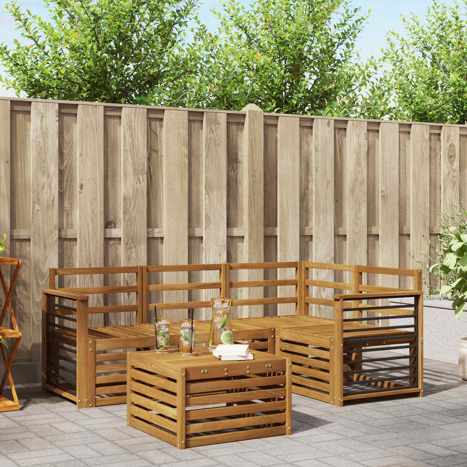 Buiten bankenset 5 pcs Naturel Massief Acaciahout