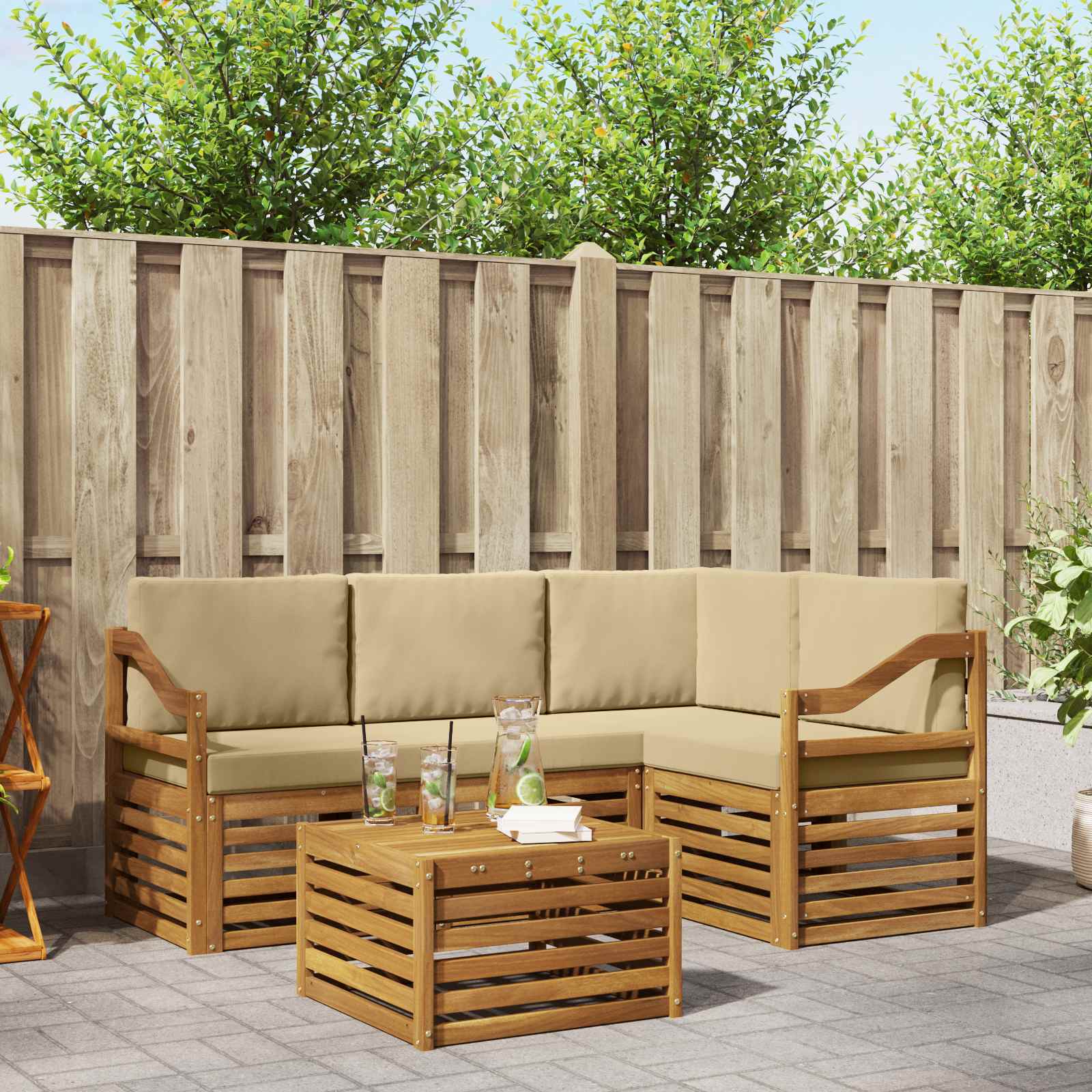 Buiten bankenset met kussen 5 pcs Natuurlijk en Beige – afbeelding 1