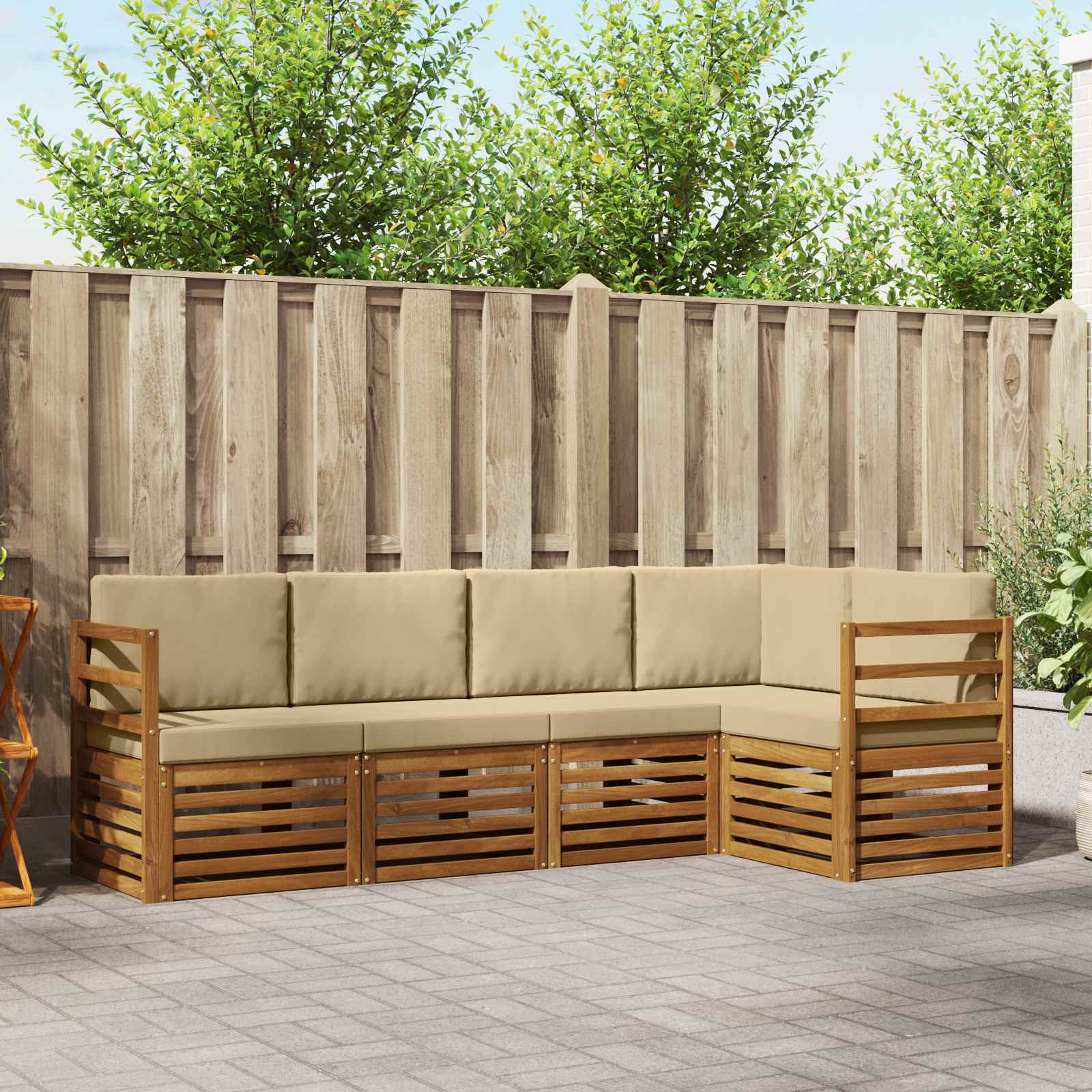 Hoekbank Set 5 pcs Natuurlijk en Beige Massief Acaciahout – afbeelding 1