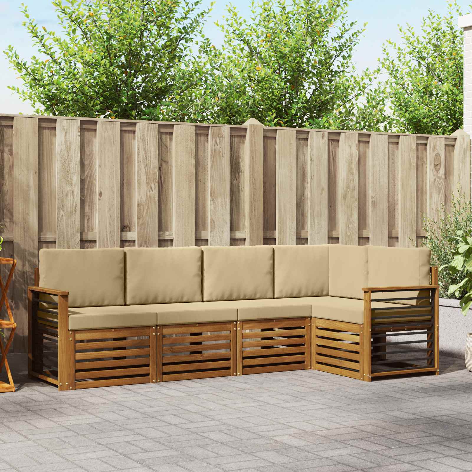 Hoekbank Set 5 pcs Natuurlijk en Beige Massief Acaciahout