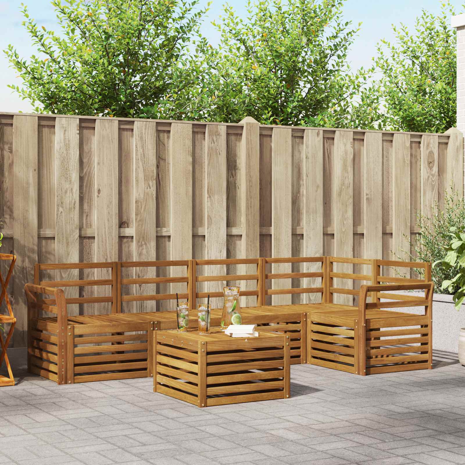 Hoekbank Set 6 pcs Naturel Massief Acaciahout – afbeelding 1