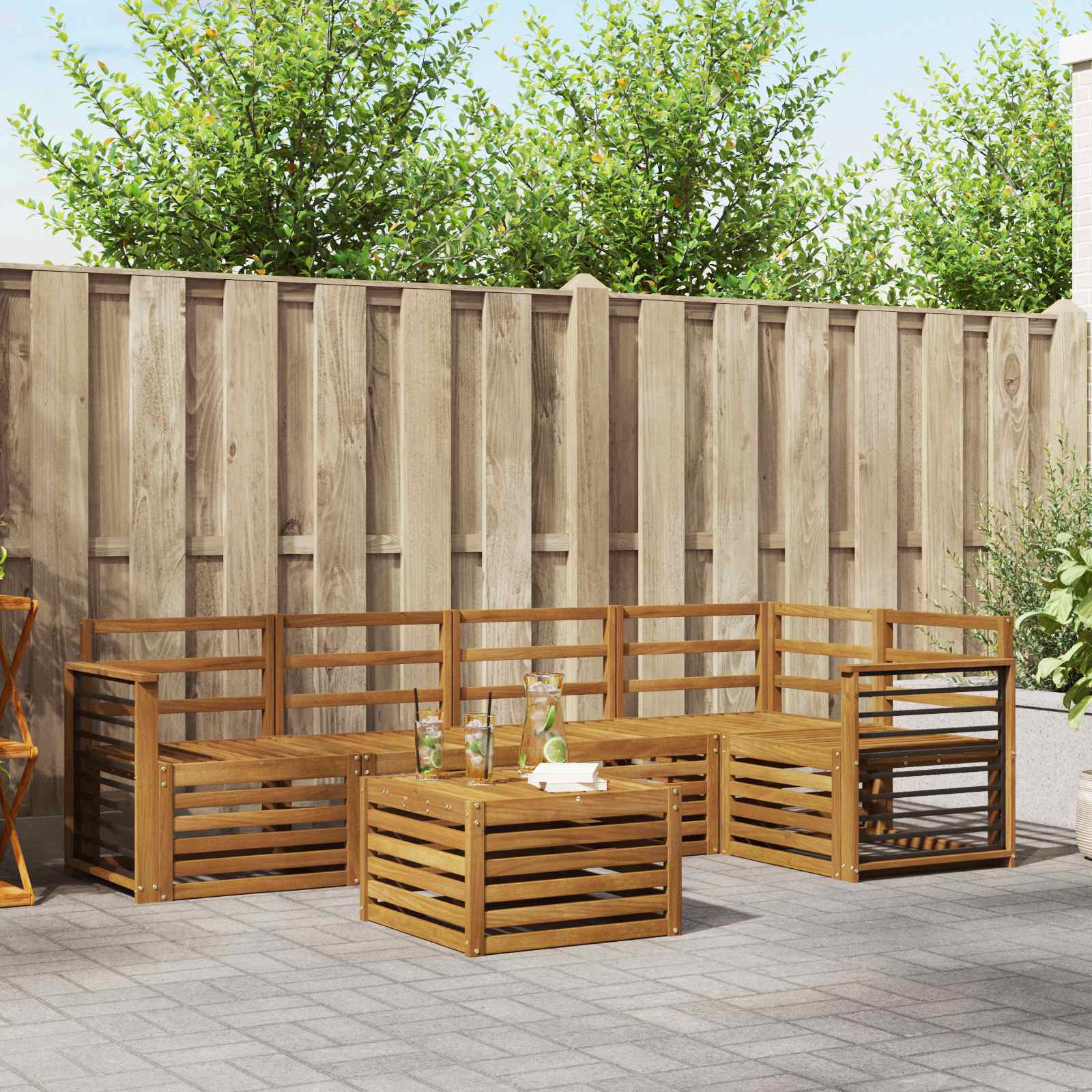 Hoekbank Set 6 pcs Naturel Massief Acaciahout